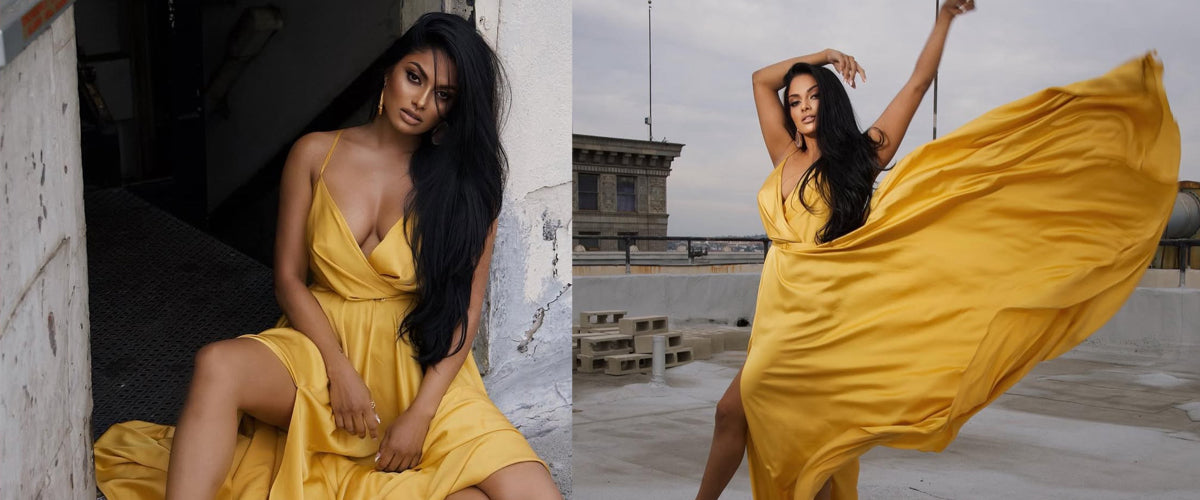 Chandrika Ravi seen on Angelika Jozefczyk Satin Long Dress Yellow