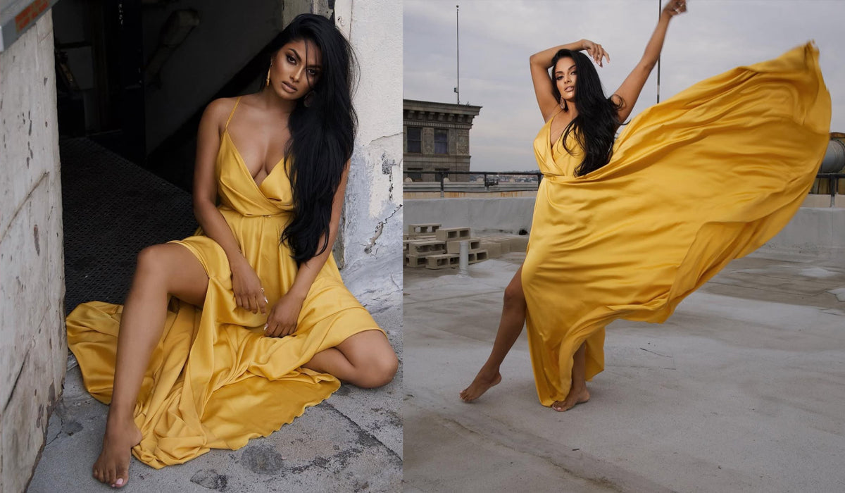 Chandrika Ravi seen on Angelika Jozefczyk Satin Long Dress Yellow