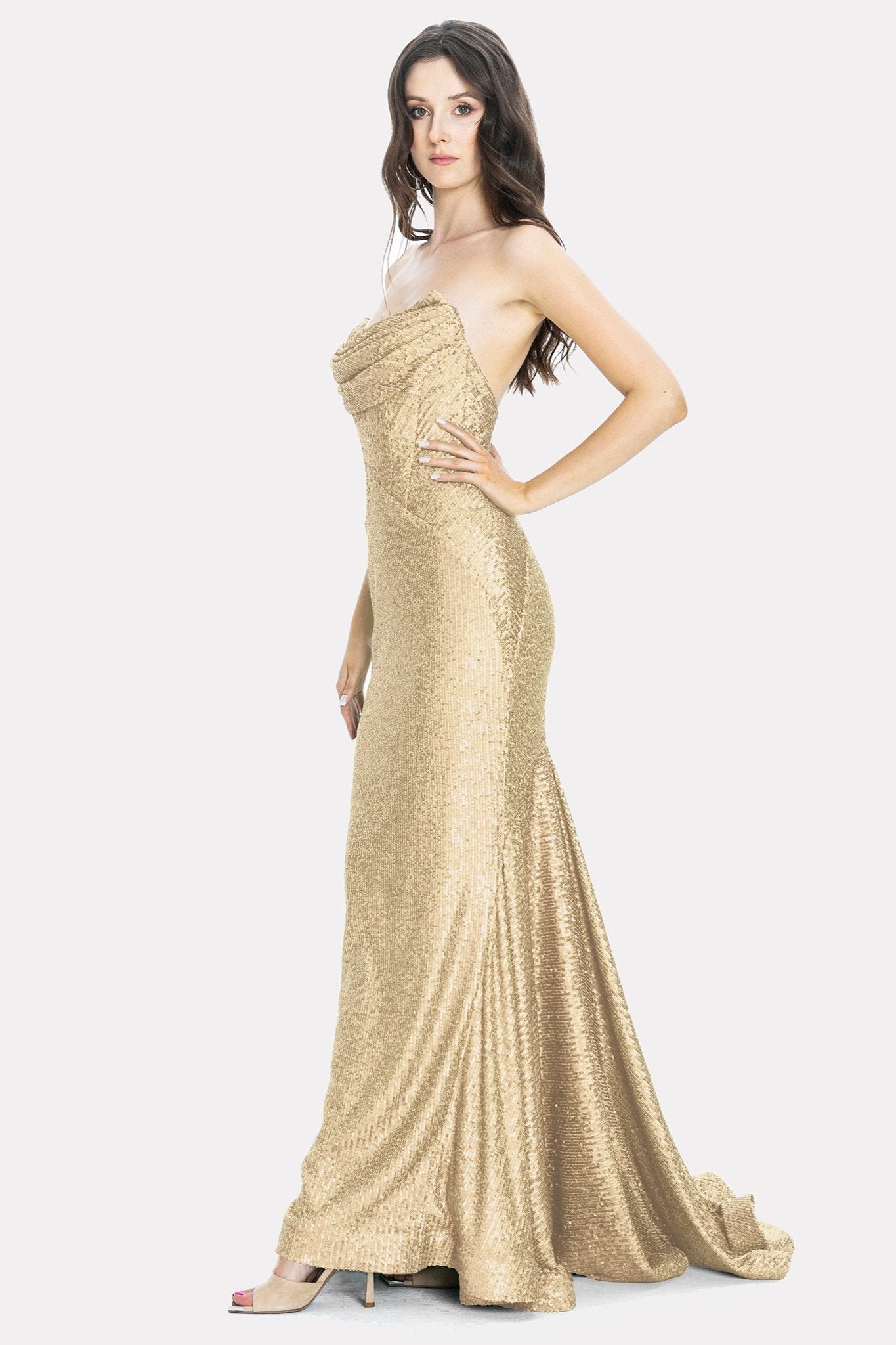 Alaya Gold Sequin Evening Dress Gown Angelika Jozefczyk 5
