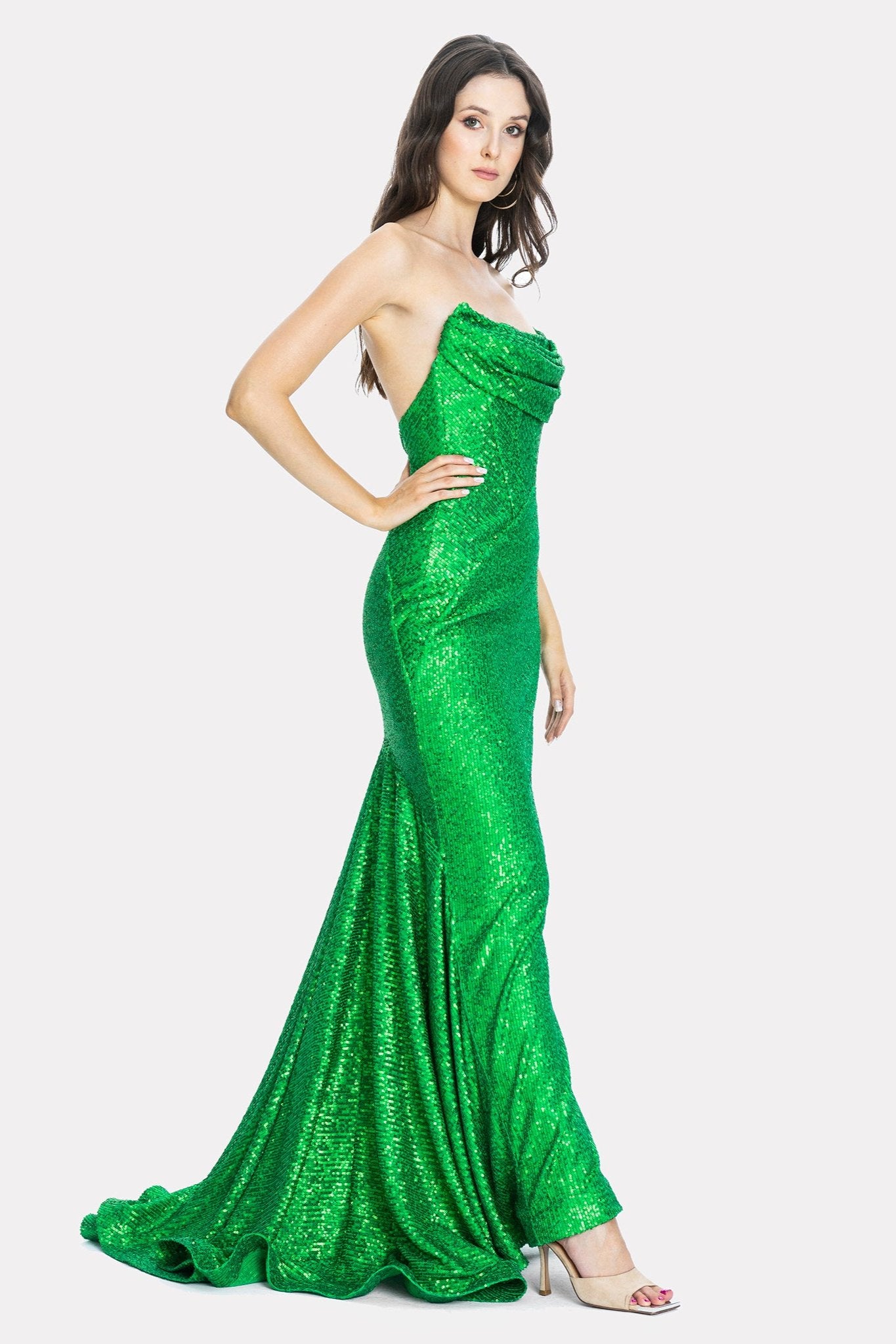 Alaya Green Sequin Evening Dress Gown Angelika Jozefczyk 3
