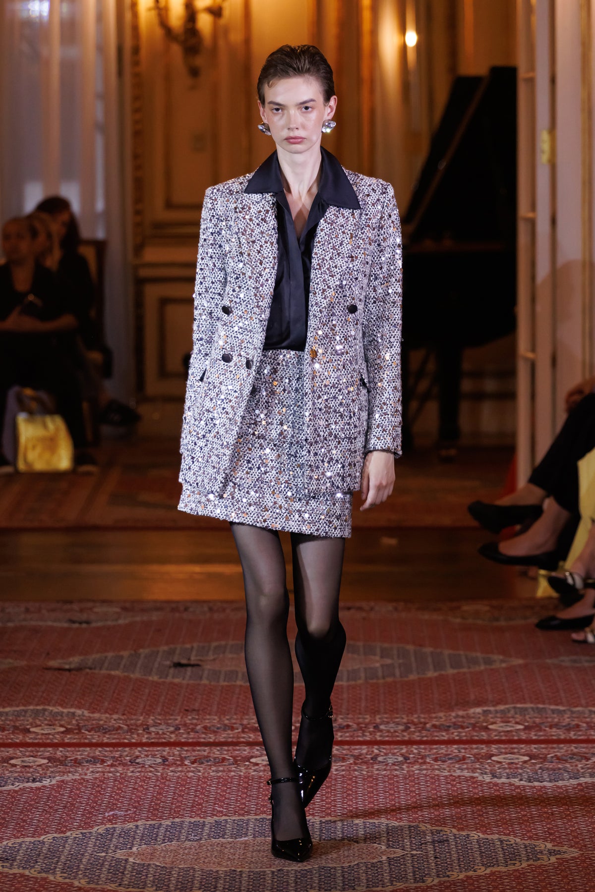 Tweed Shiny Double-Breasted Blazer