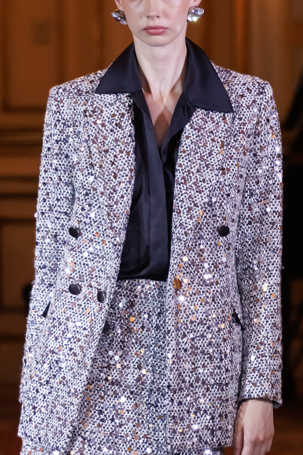 Tweed Shiny Double-Breasted Blazer