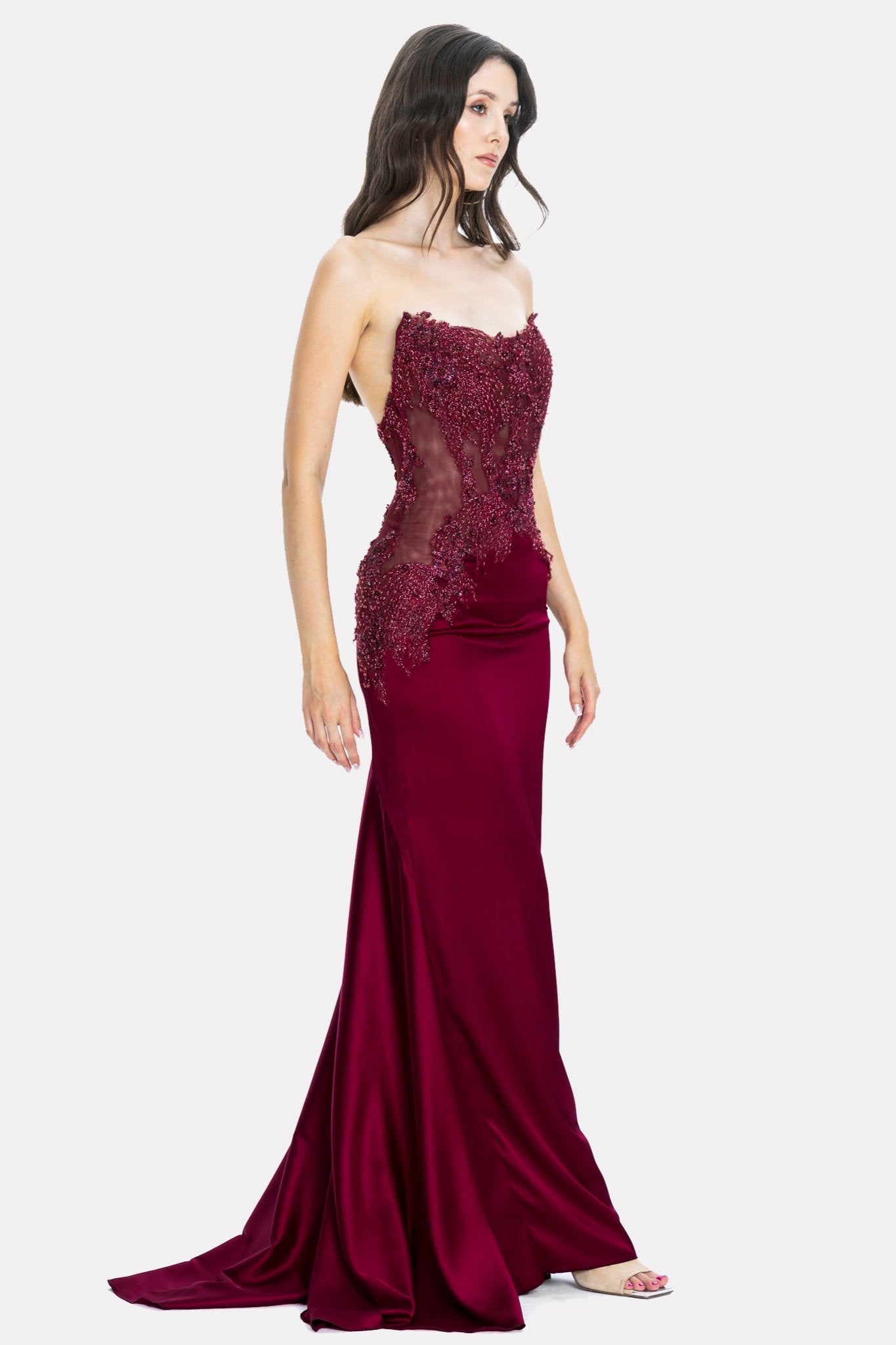 Bettany Embellished Evening Gown Burgundy Angelika Jozefczyk 2