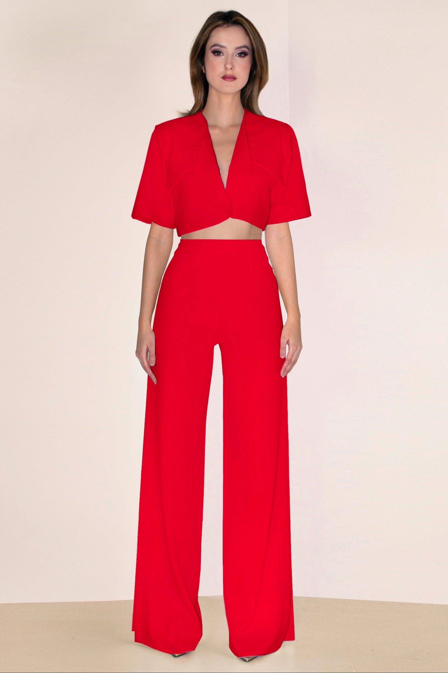 Corfu Trousers with Side Slits Red Angelika Jozefczyk
