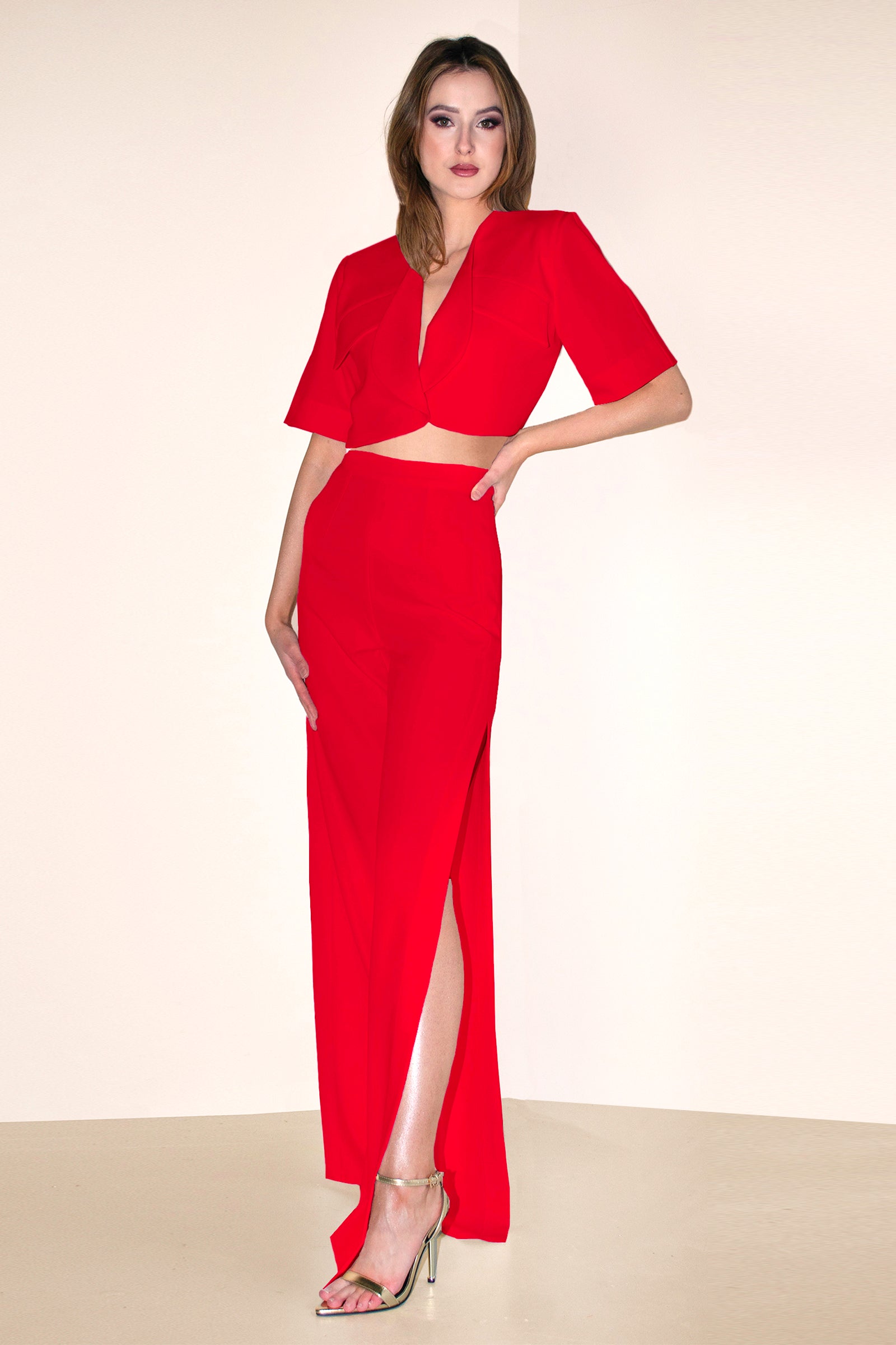 Corfu Trousers with Side Slits Red Angelika Jozefczyk 2