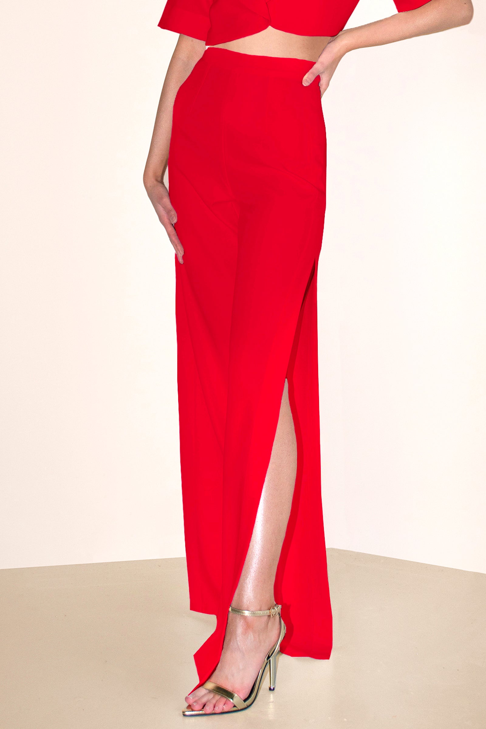 Corfu Trousers with Side Slits Red Angelika Jozefczyk 4