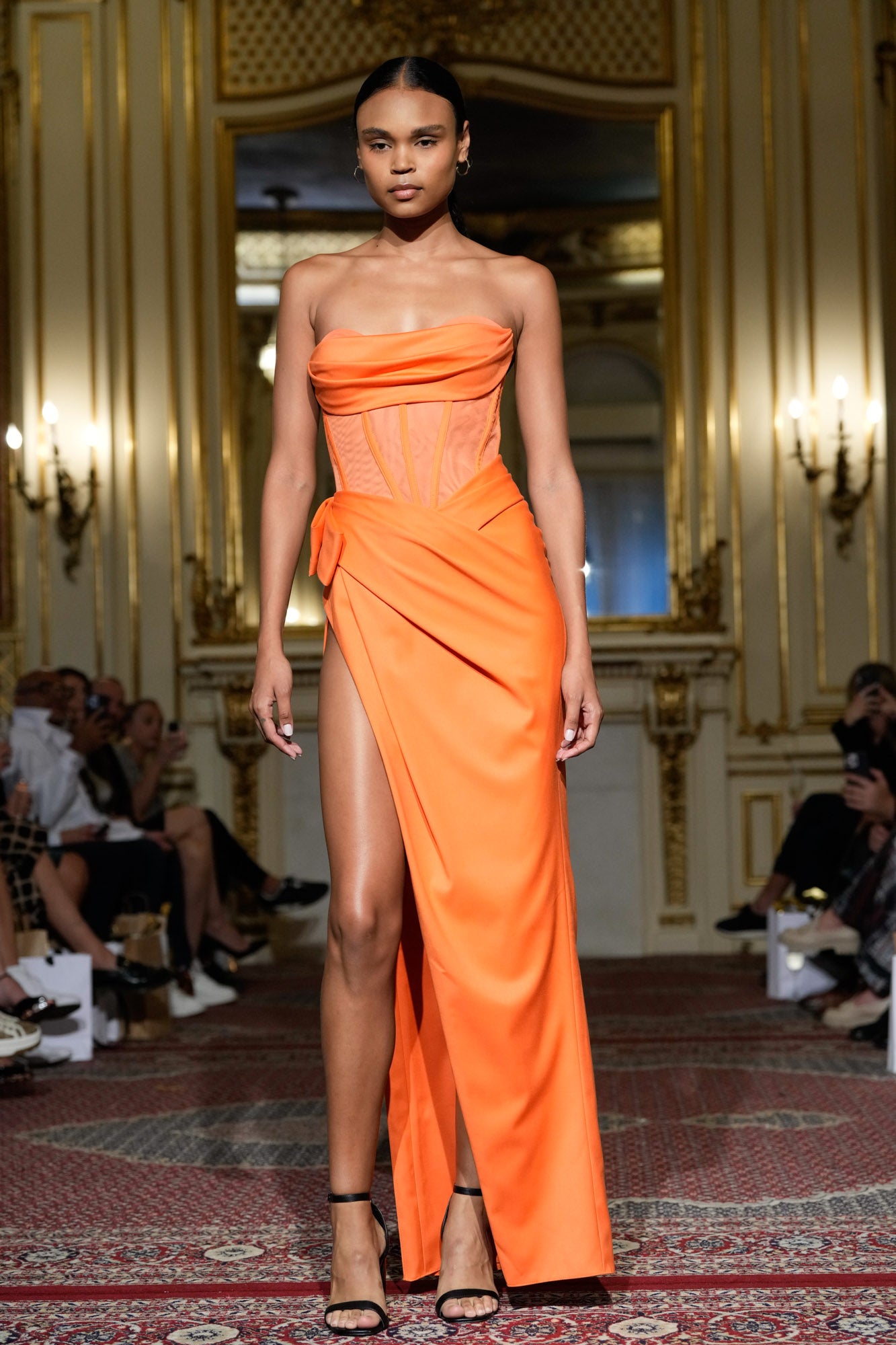 Palermo Corset High Slit Gown Orange