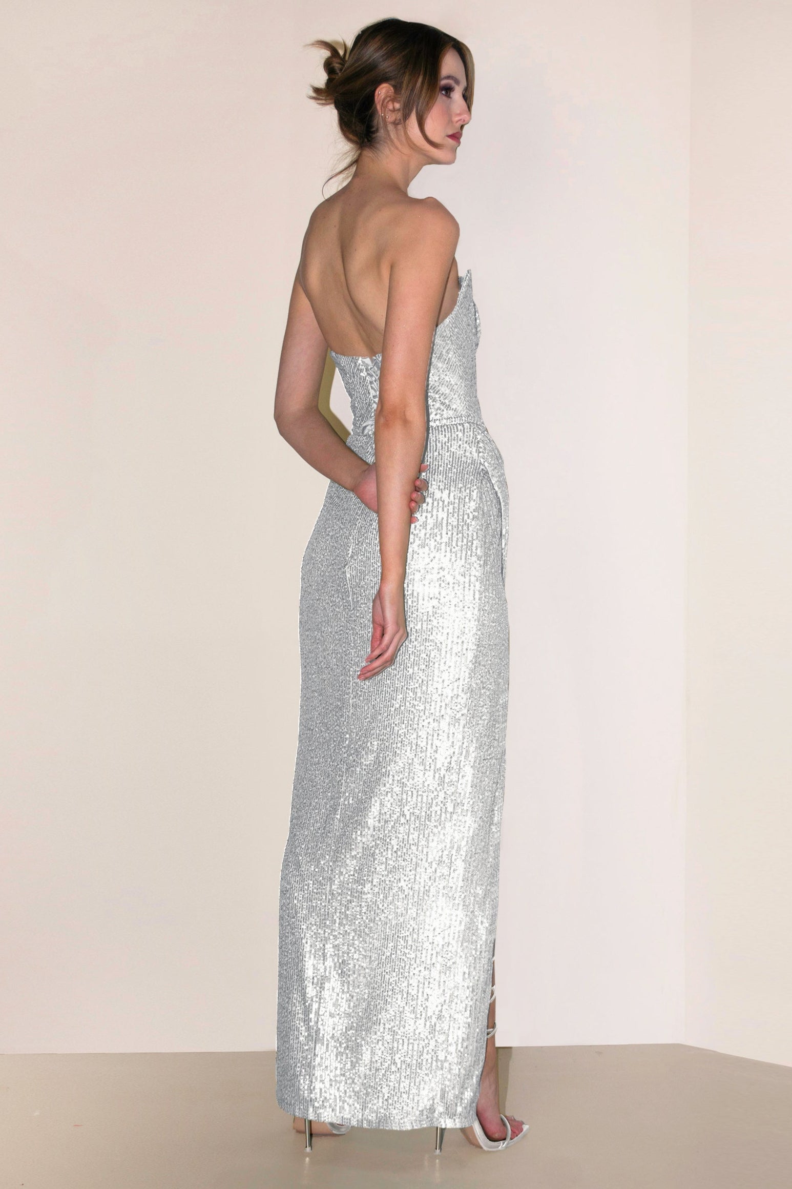 Gaia Sequin Evening Gown Silver Angelika Jozefczk 3