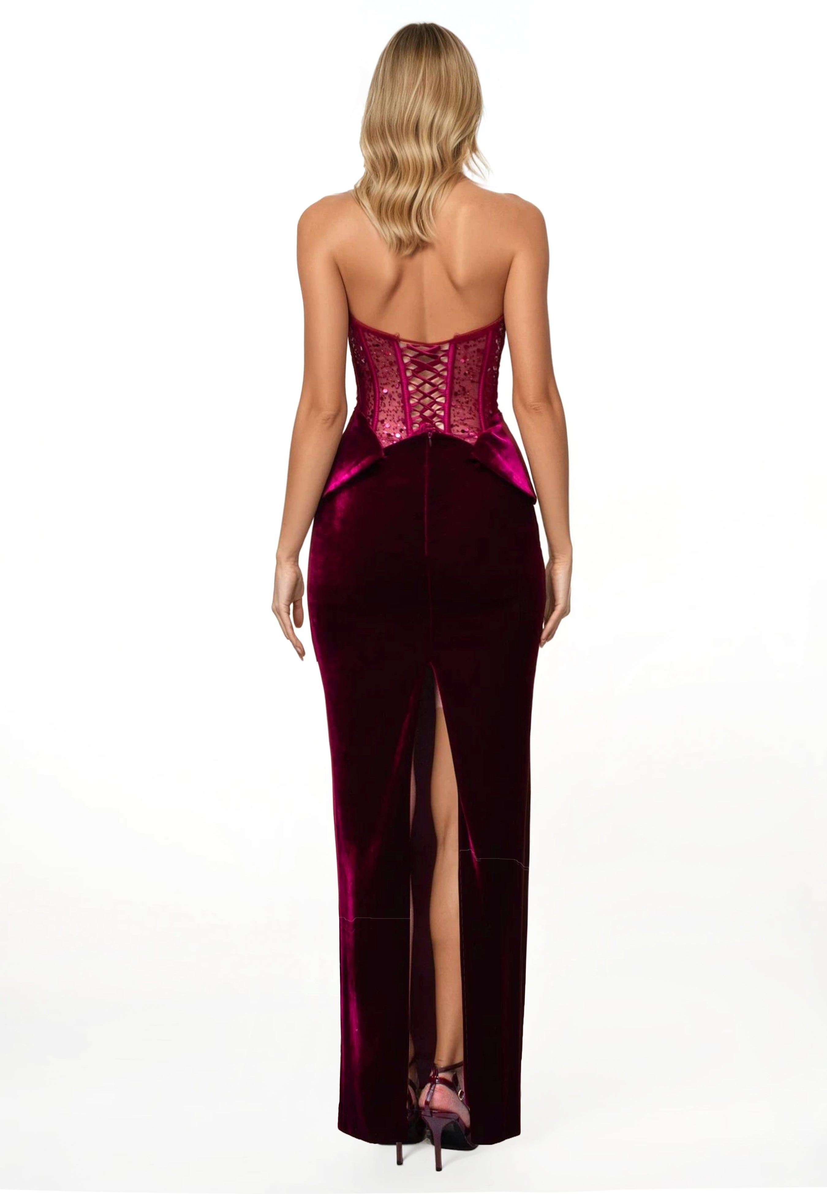 Glam Witch Velvet Embllished Corset Evening Gown