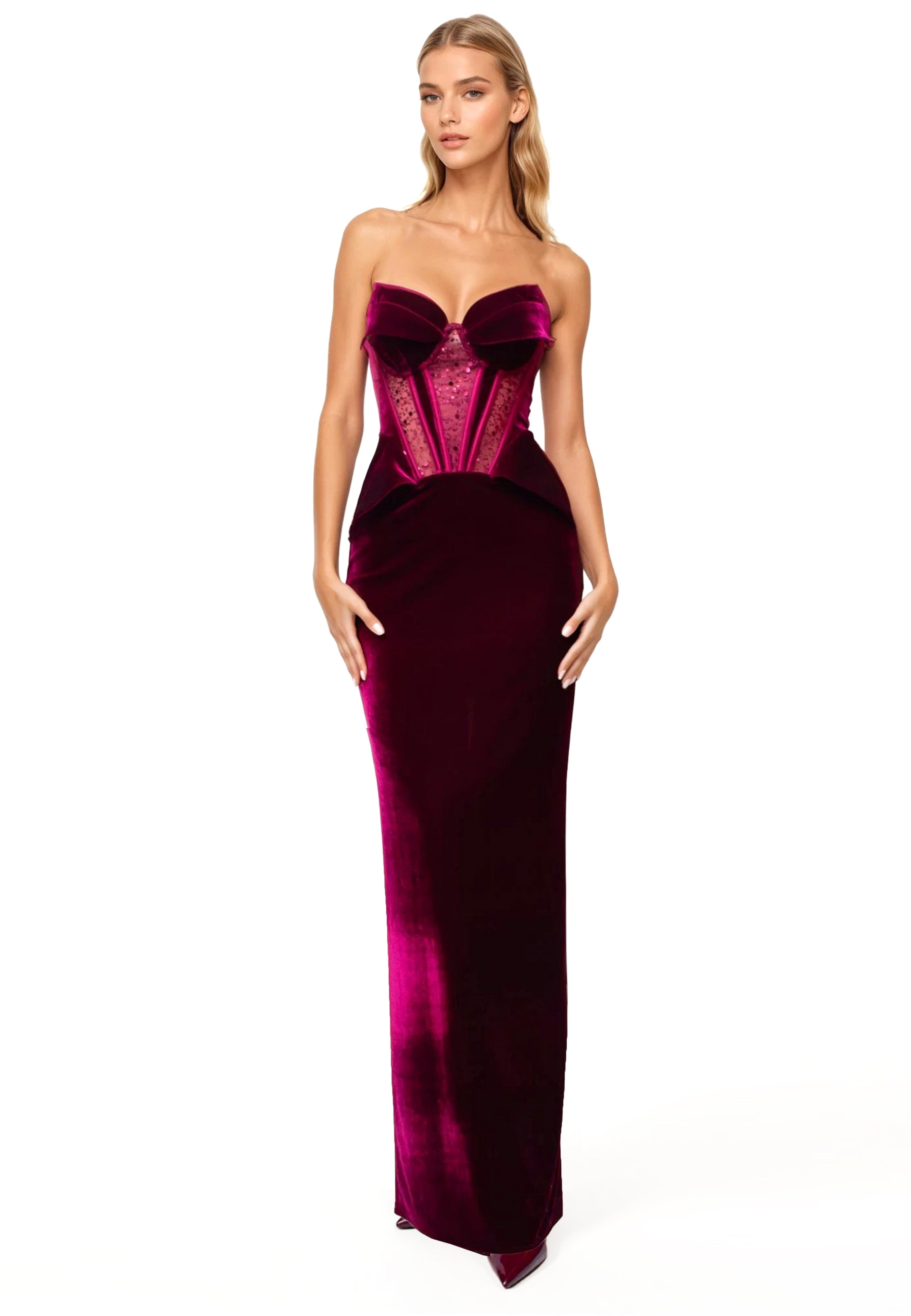 Glam Witch Velvet Embllished Corset Evening Gown