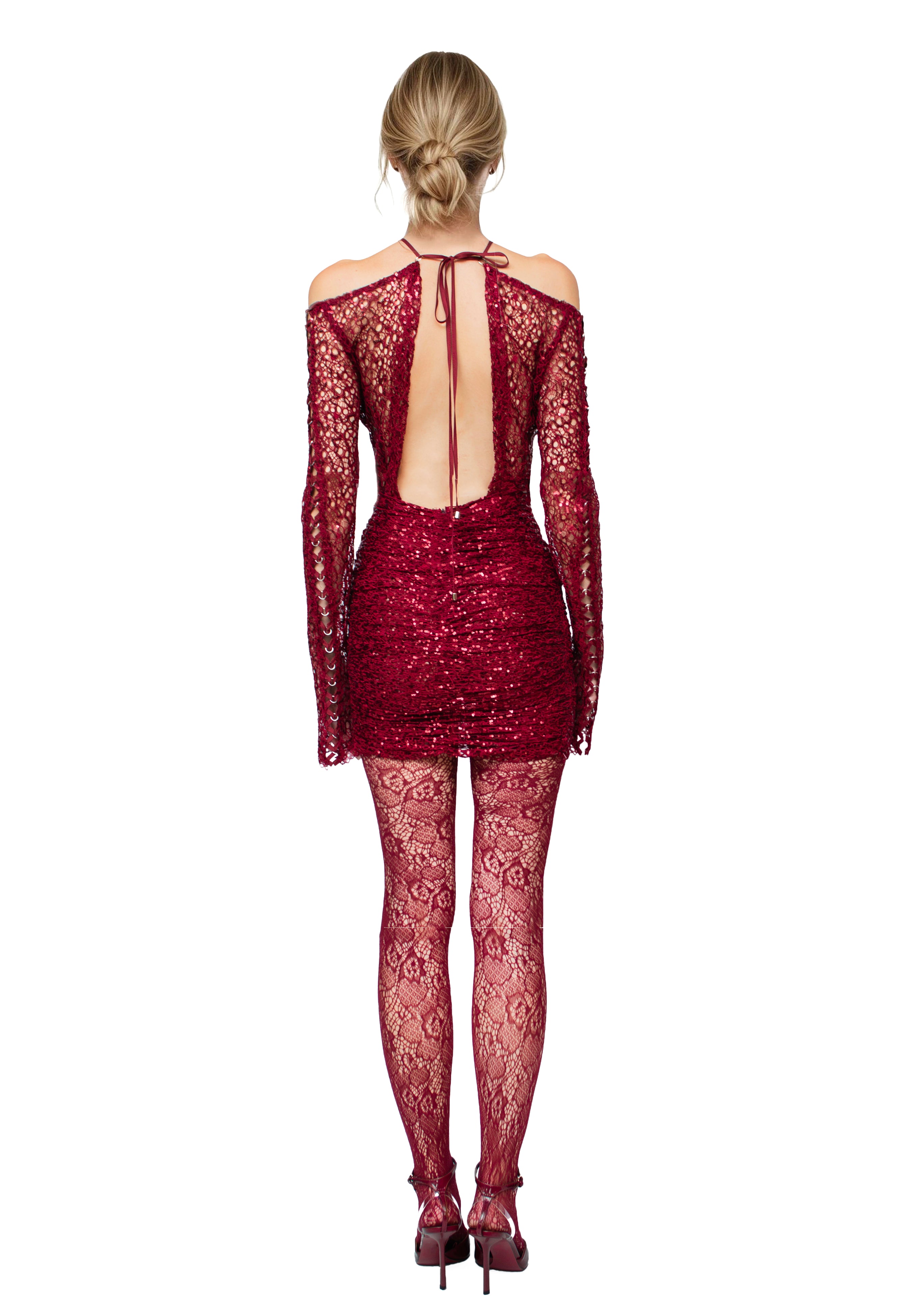 Mini Embroidered Lace Dress Glam Witch Burgundy