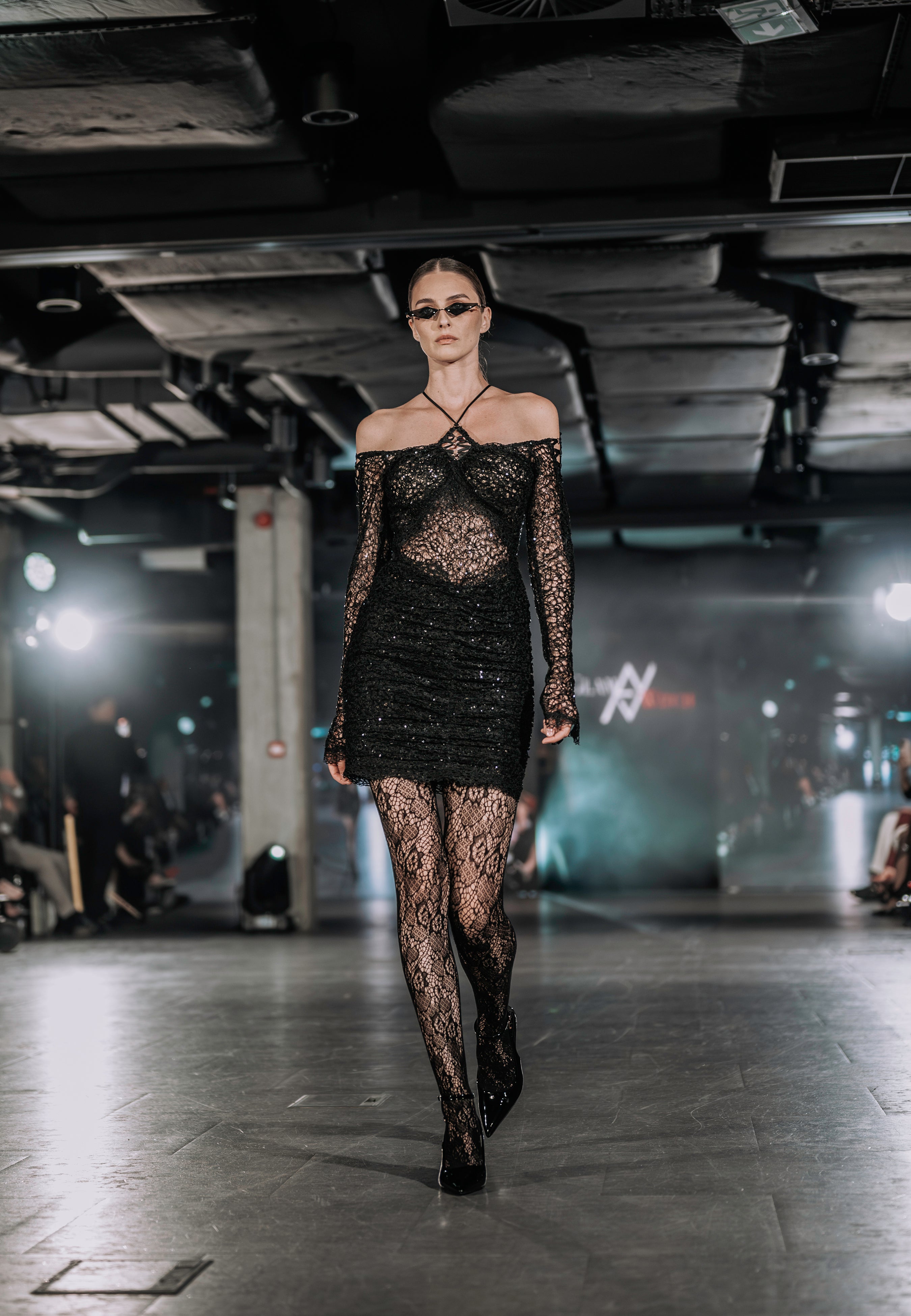 Mini Embroidered Lace Dress Glam Witch Black