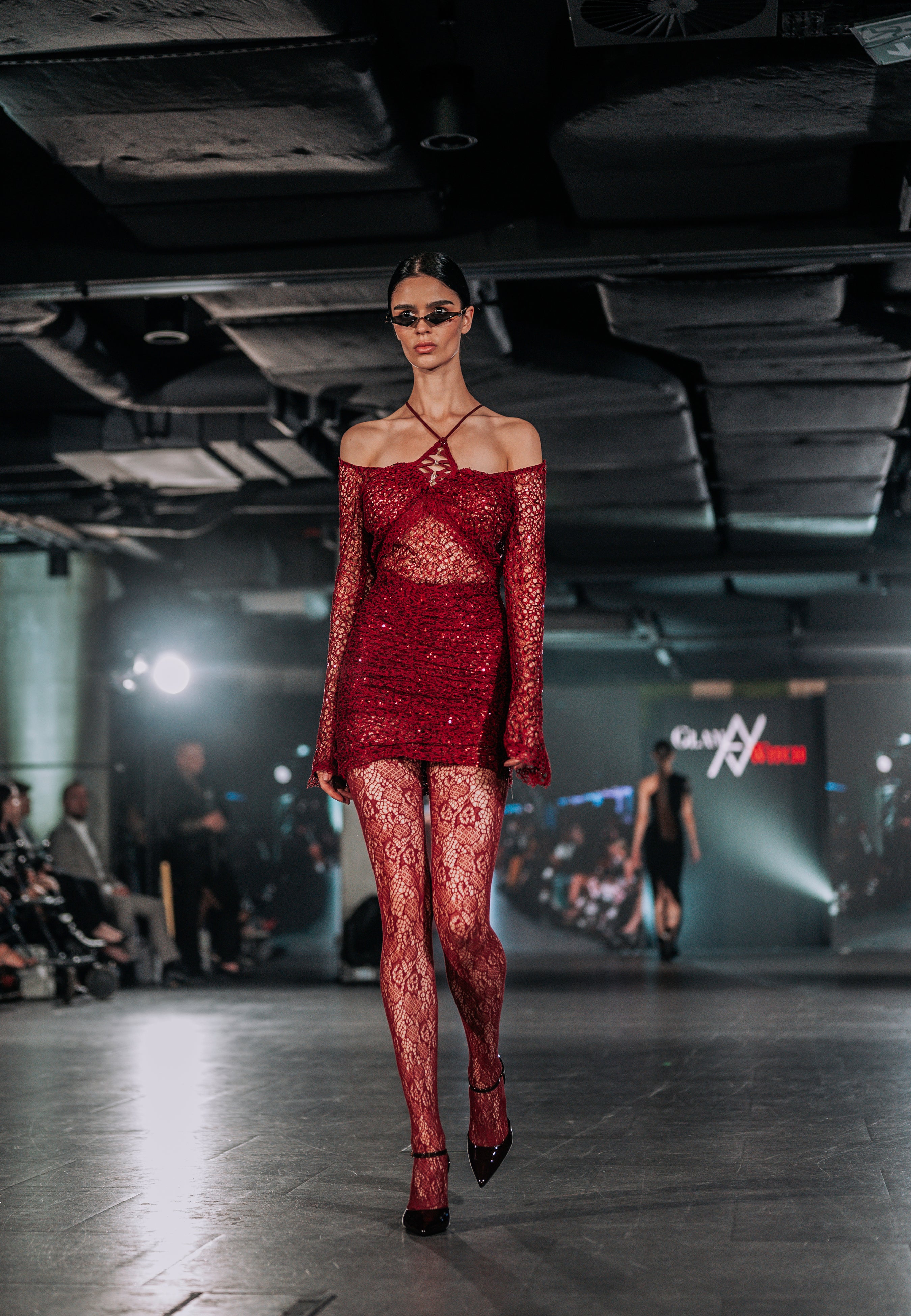 Mini Embroidered Lace Dress Glam Witch Burgundy