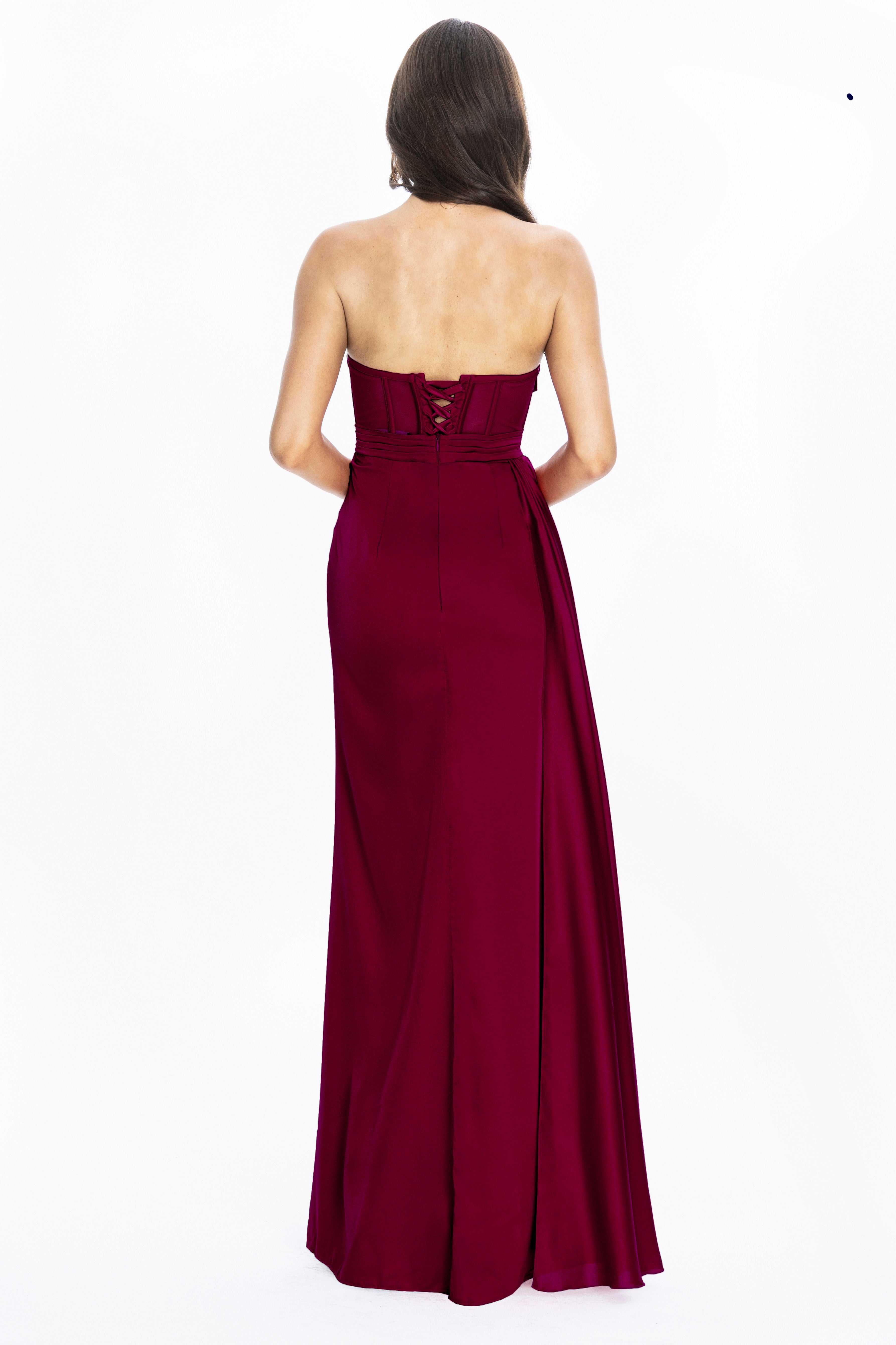 Burgundy Satin Corset Evening Couture Gown Napoli Angelika Jozefczyk 3