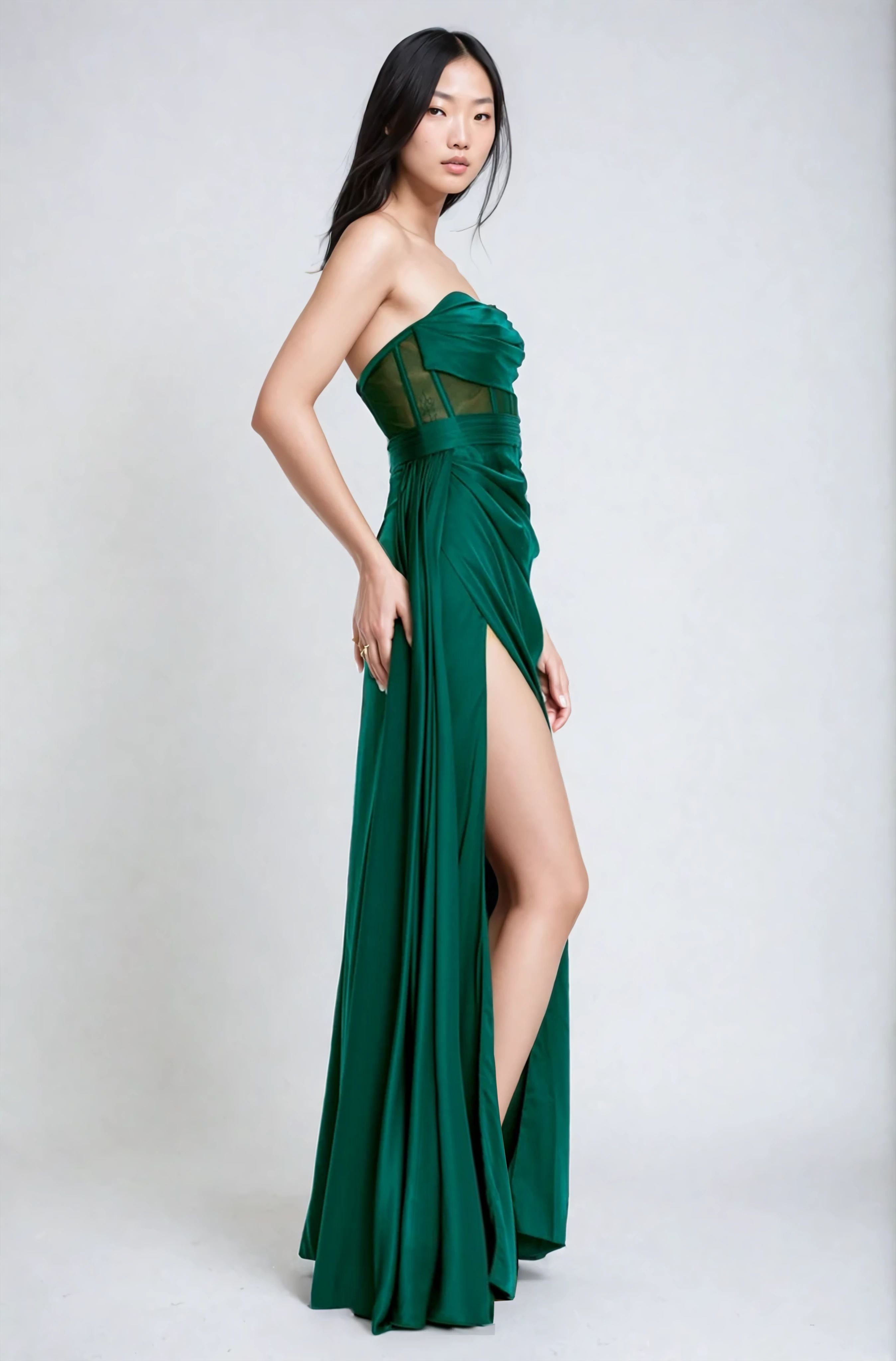 Emerald Satin Corset Evening Couture Gown Napoli Angelika Jozefczyk 10