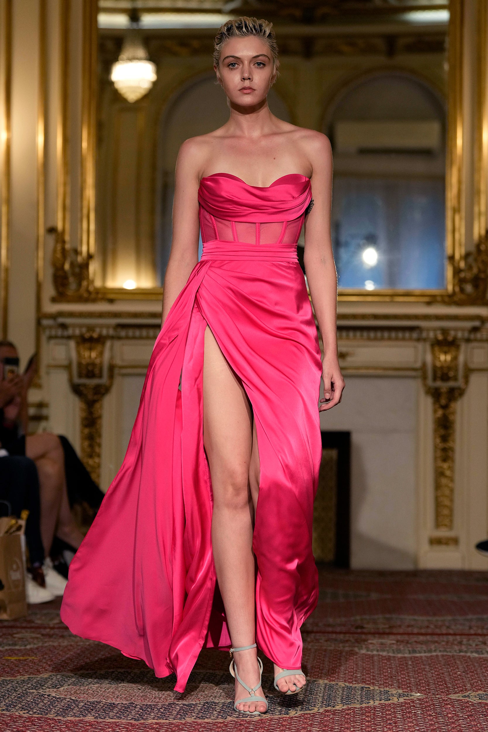 Napoli Corset High Slit Gown Pink