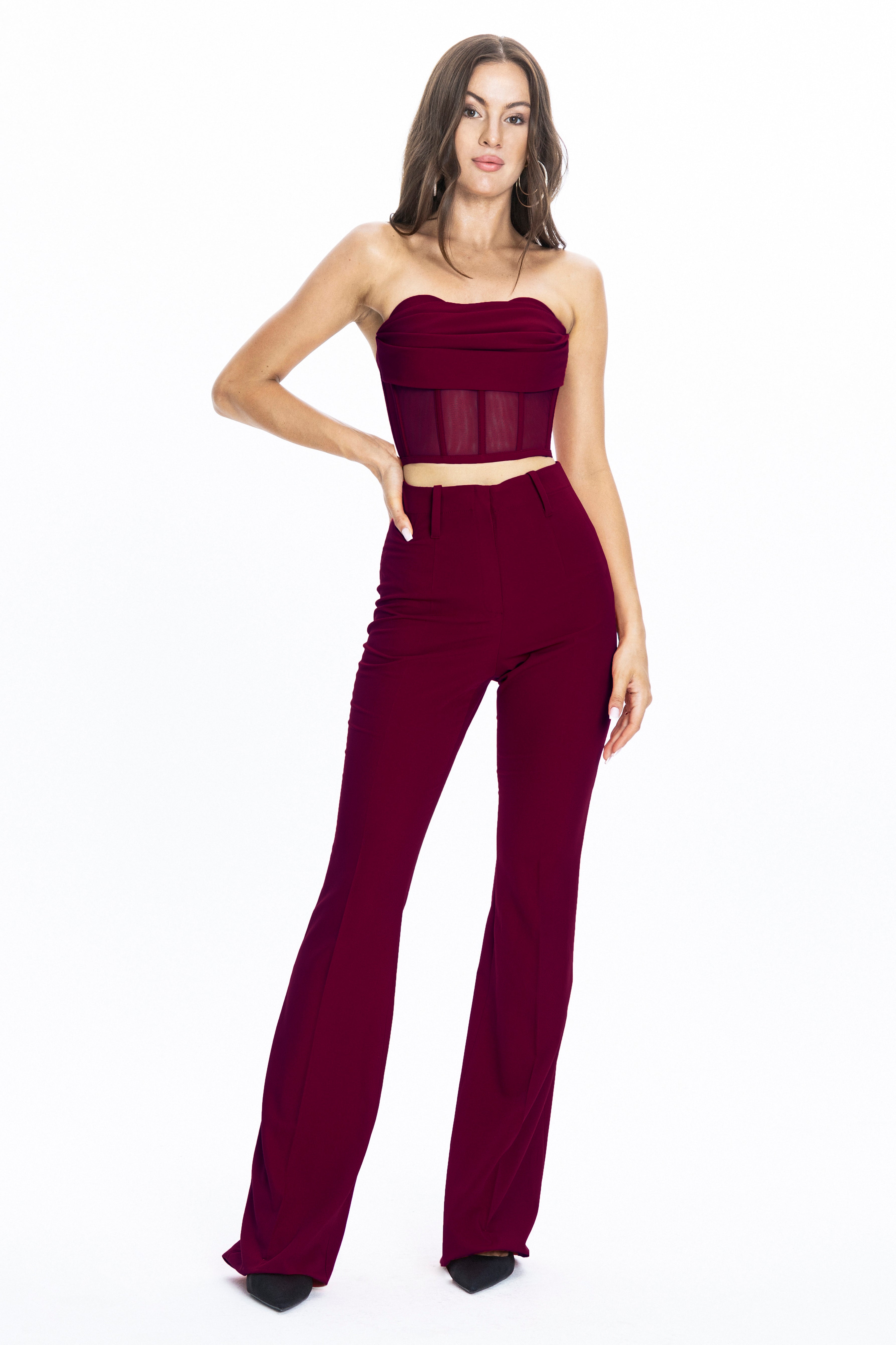 Palermo High-rise Flare Suit Pants Burgundy Angelika Jozefczyk 1