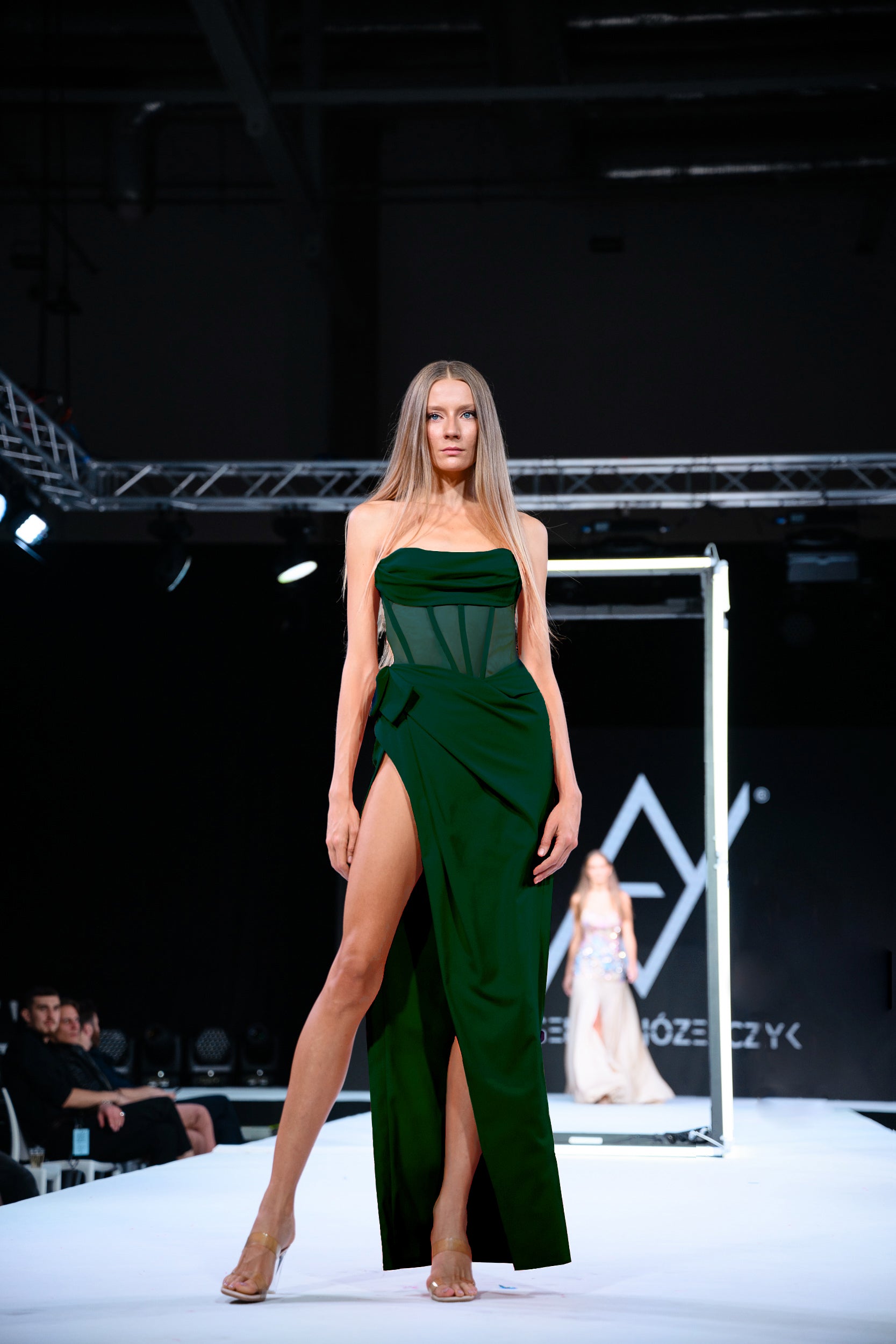 Palermo Corset High Slit Gown Emerald