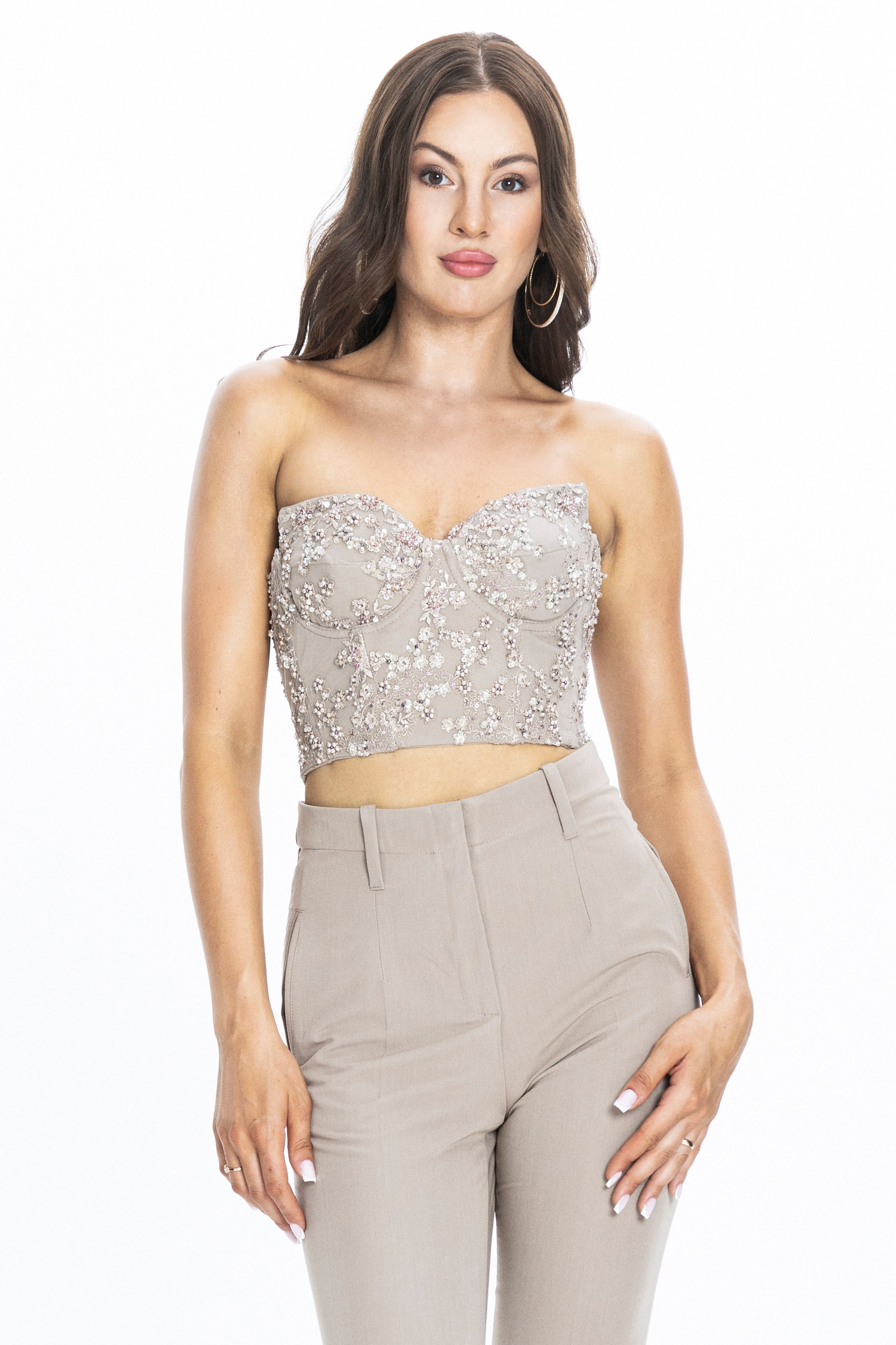 Sanremo Embellished Corset Top Stone Beige Angelika Jozefczyk 4