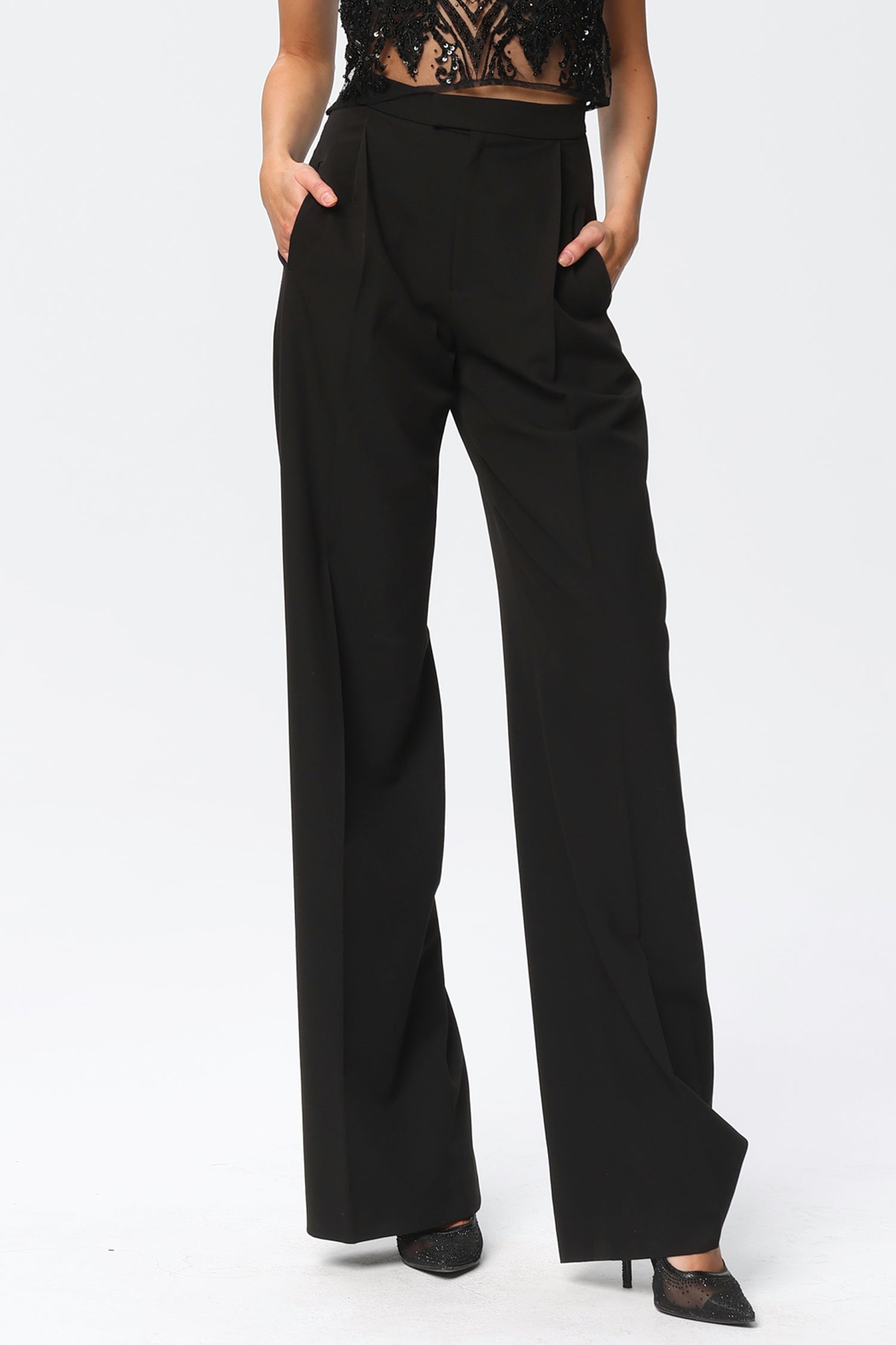 Sanremo High-Rise Wide-Leg Suit Pants Black Angelika Jozefczyk 6