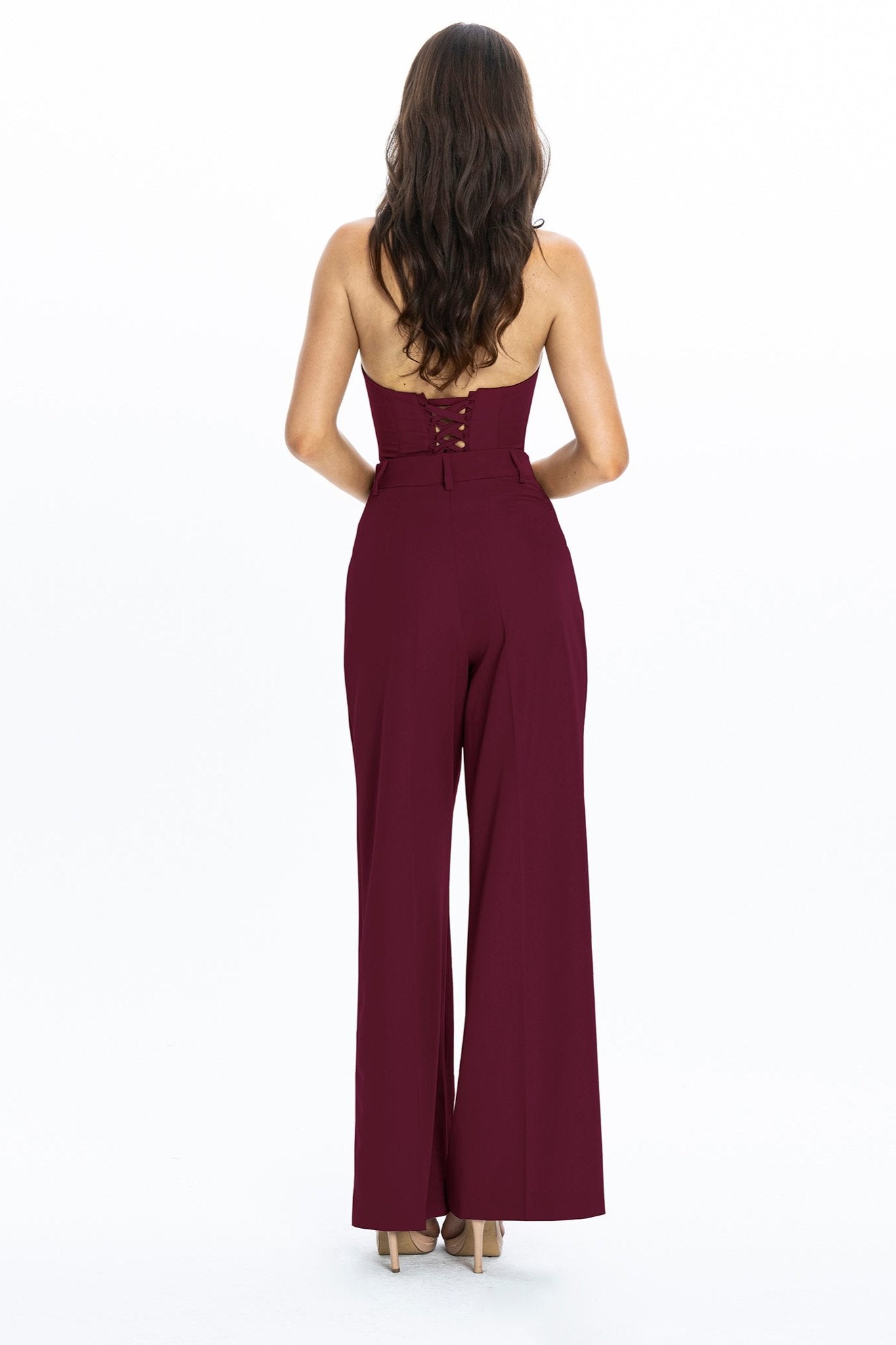Sanremo High-Rise Wide-Leg Suit Pants Burgundy