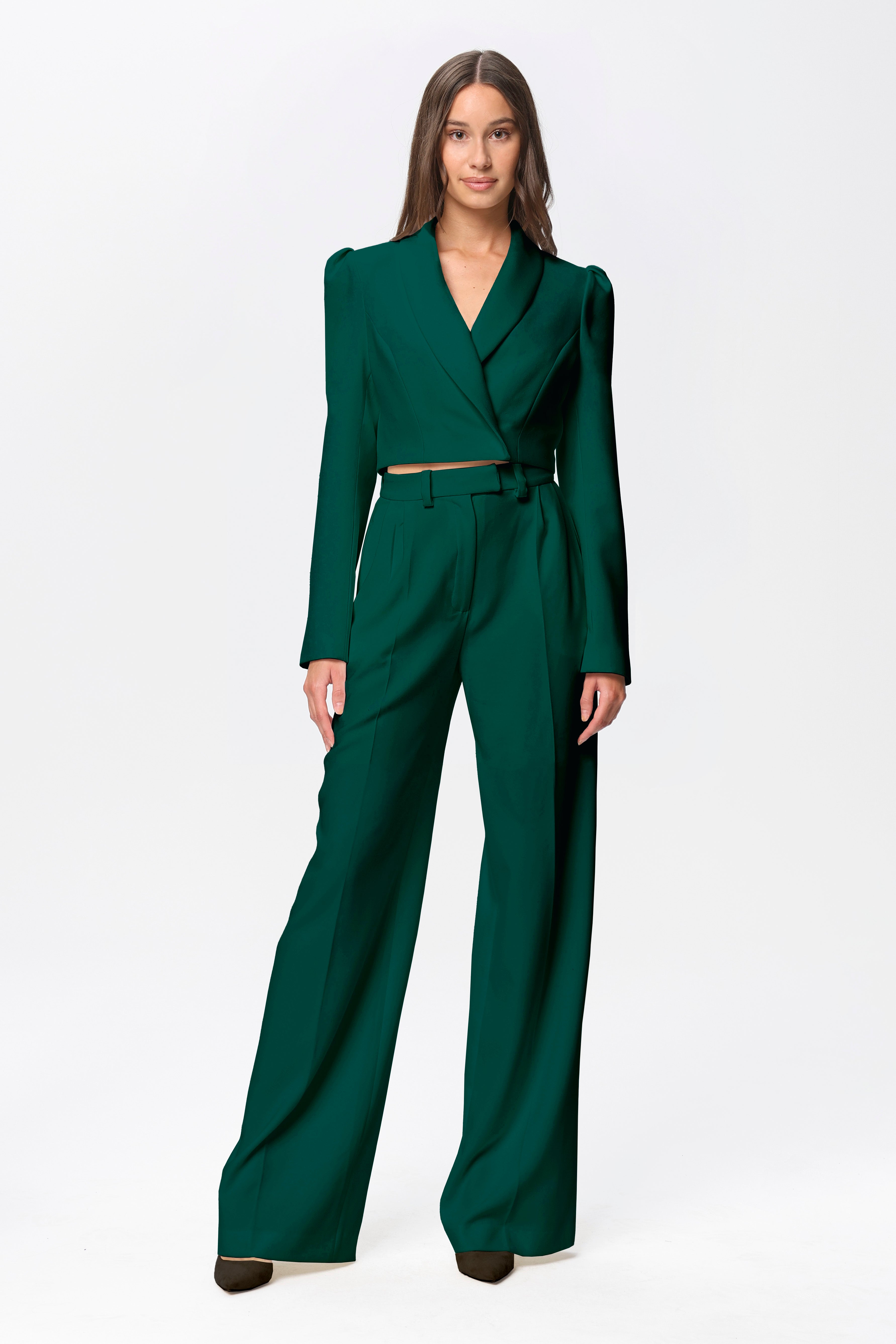 Sanremo High-Rise Wide-Leg Suit Pants Emerald Angelika Jozefczyk2