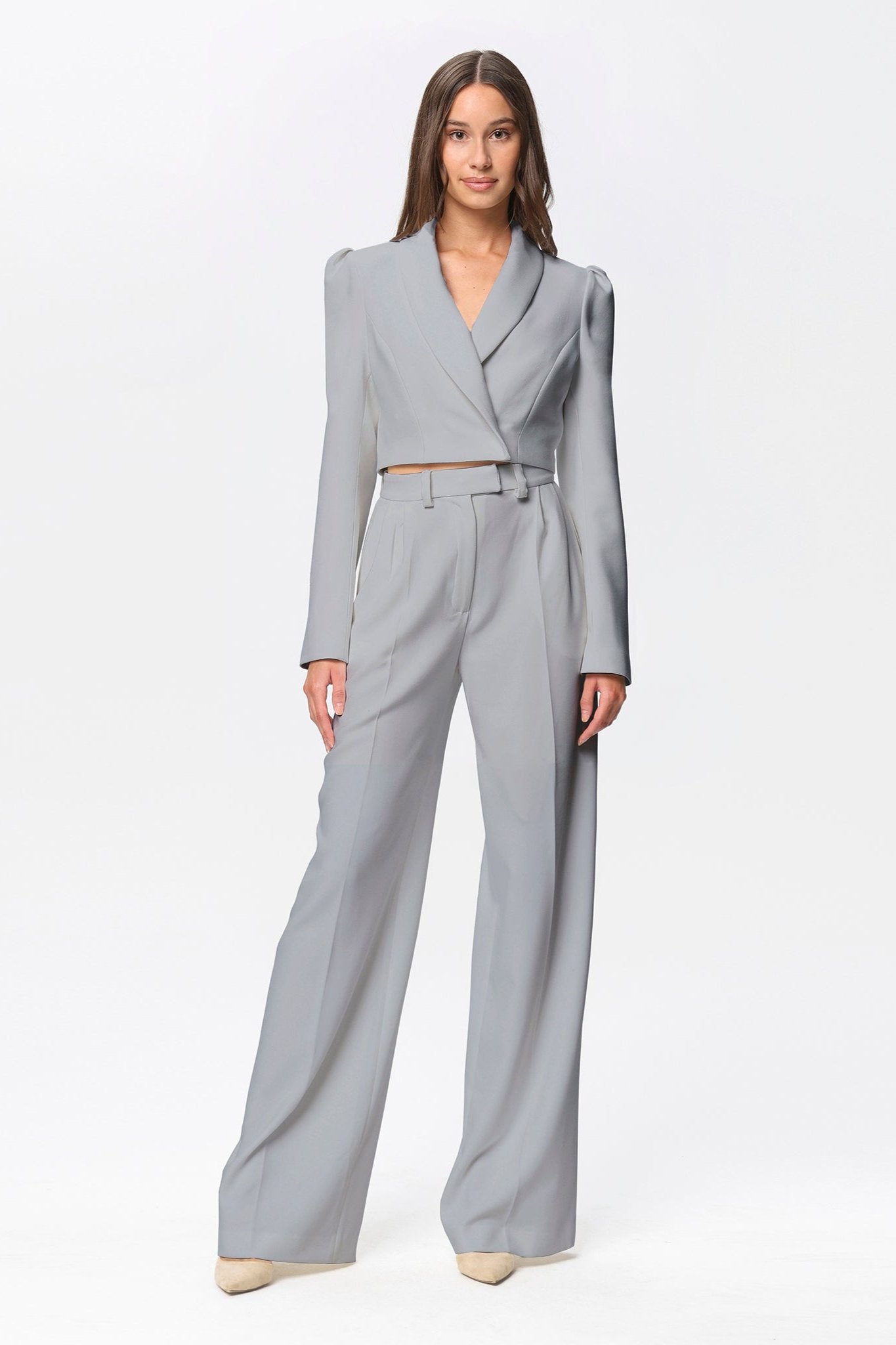Sanremo High-rise Wide-leg Suit Pants Gray Angelika Jozefczyk