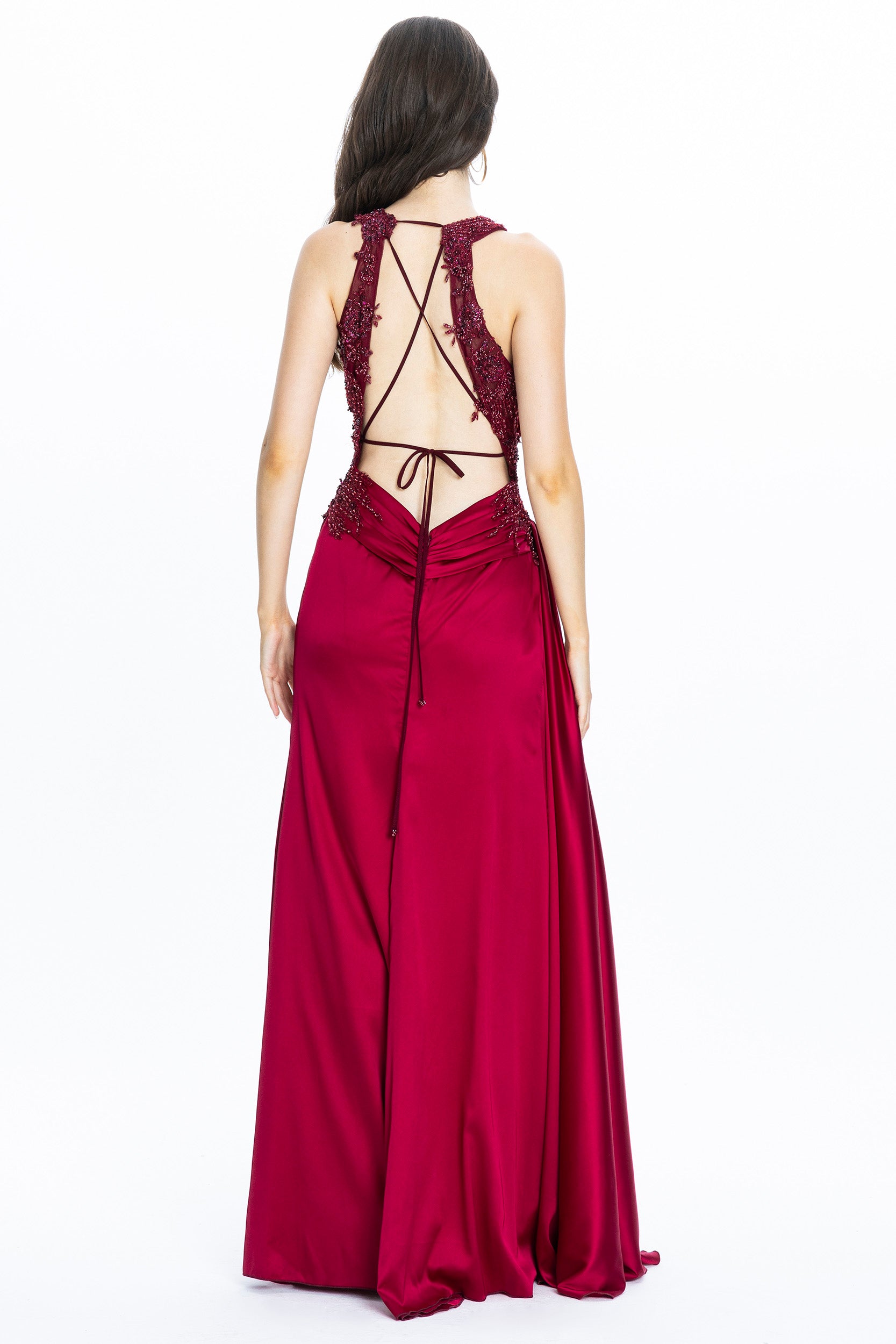 Satin Evening Gown Brenda Burgundy Angelika Jozefczyk 3