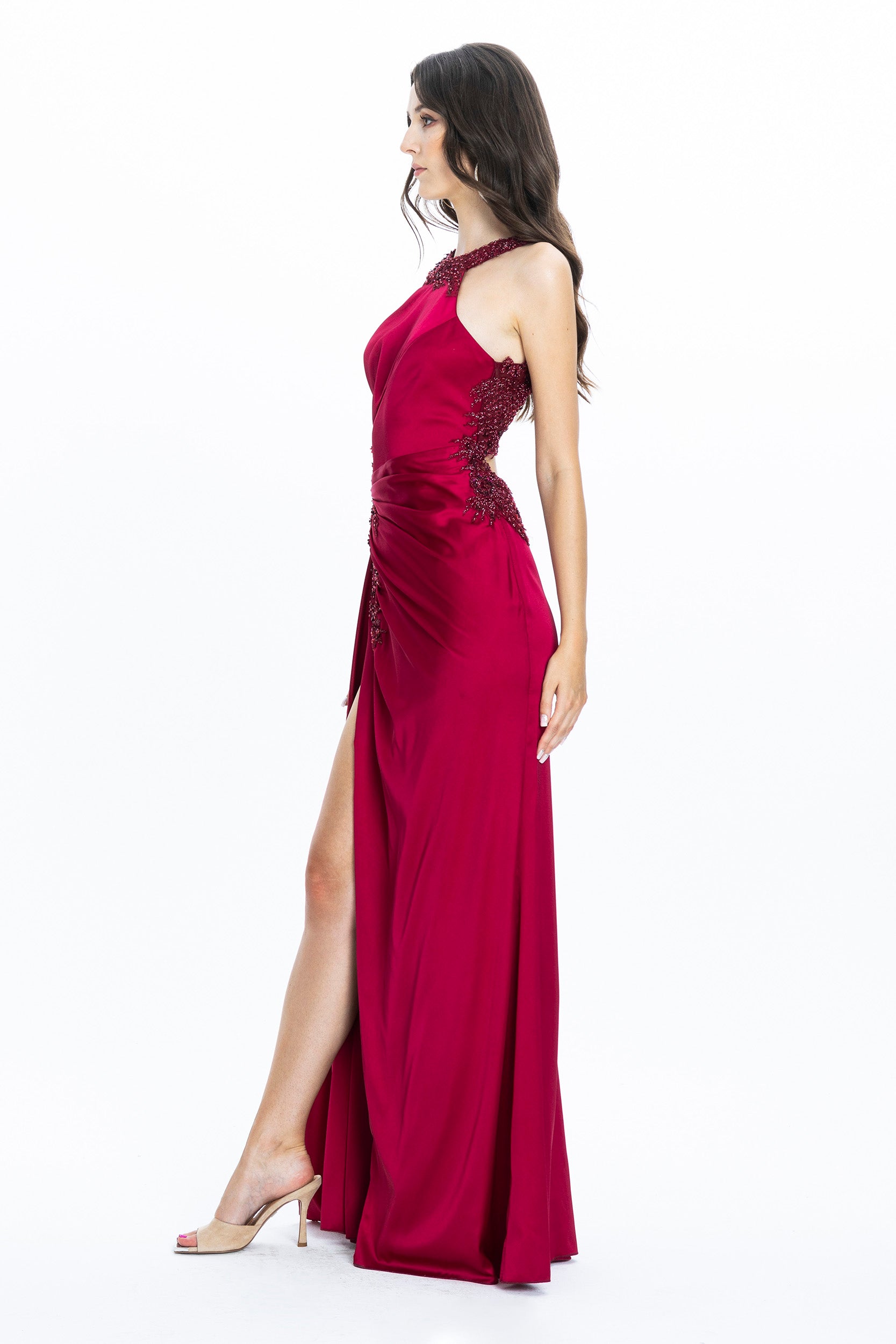 Satin Evening Gown Brenda Burgundy Angelika Jozefczyk 4