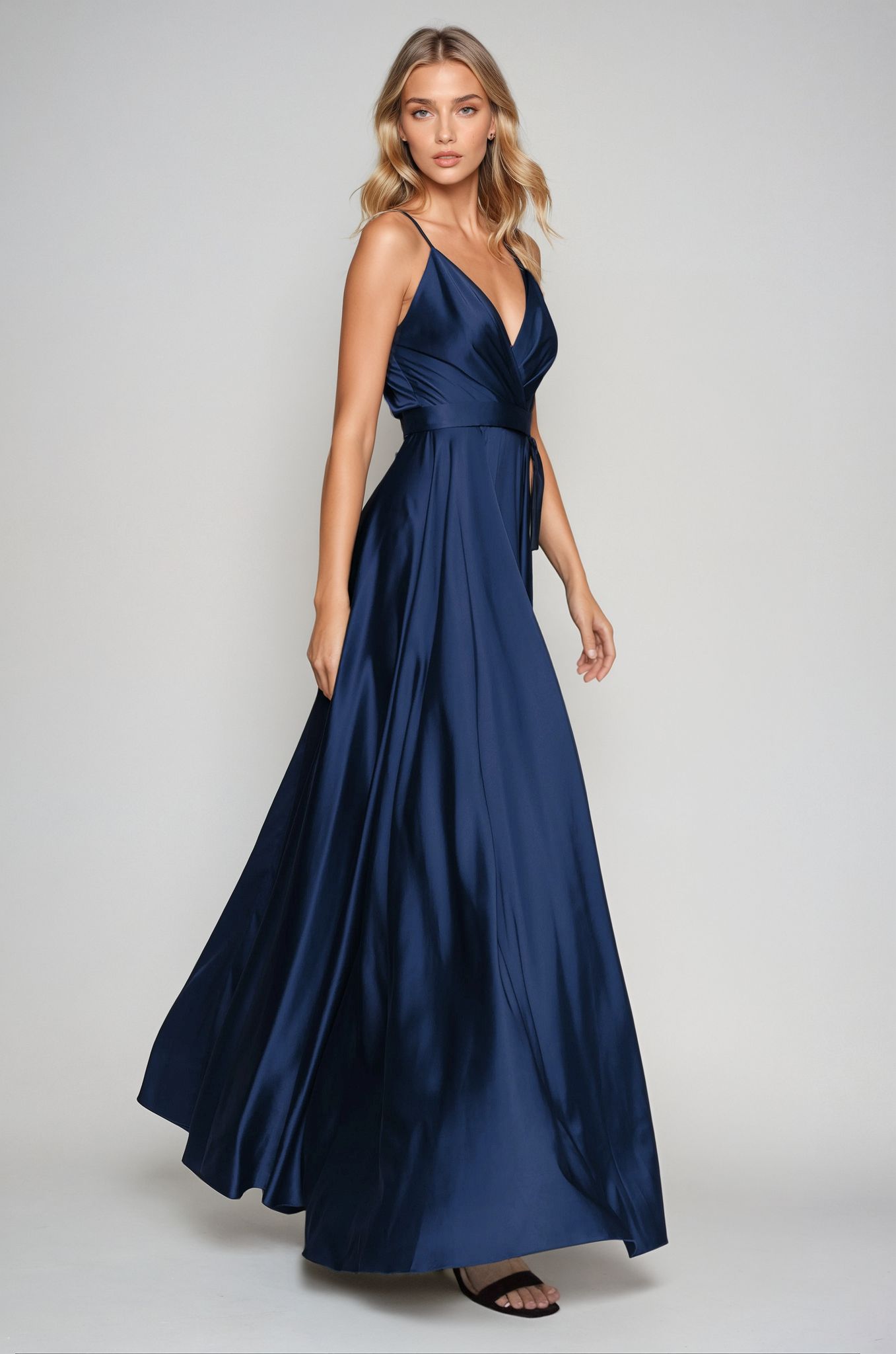 Satin Log Dress Angelika Jozefczyk Tied Back Navy 2