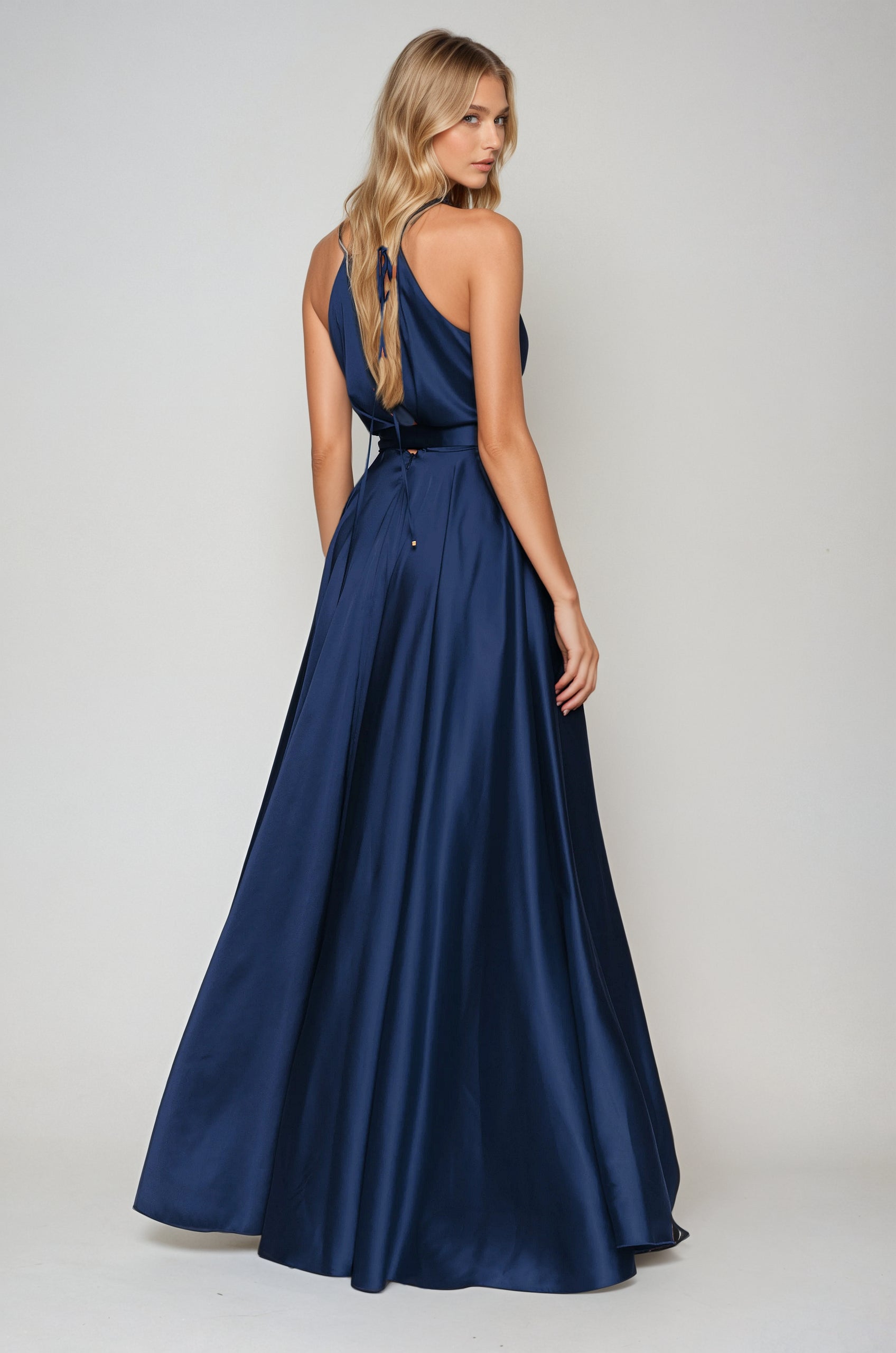 Satin Log Dress Angelika Jozefczyk Tied Back Navy 3