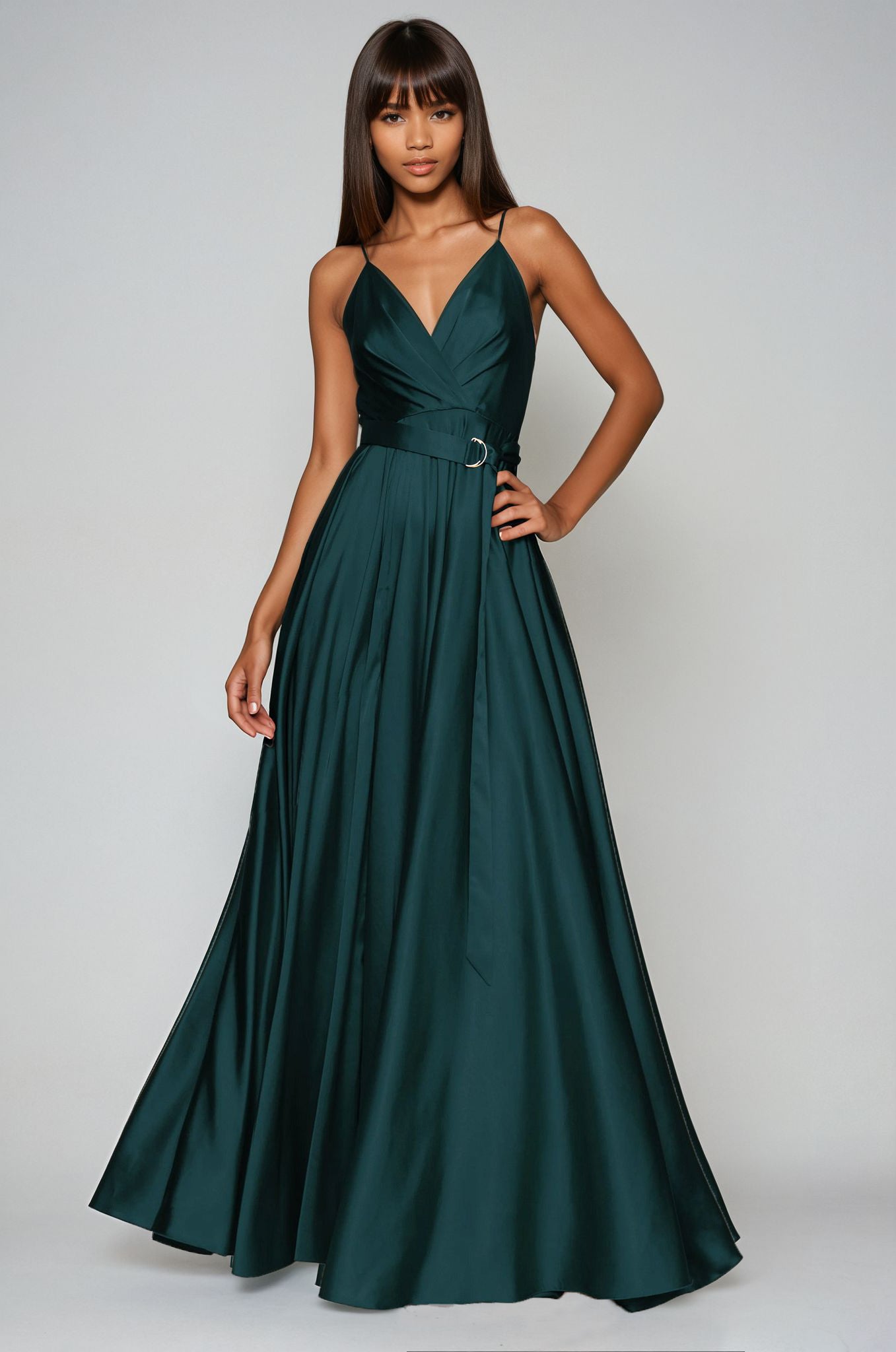 Satin Long Dress Emerald Angelika Jozefczyk Tied Back