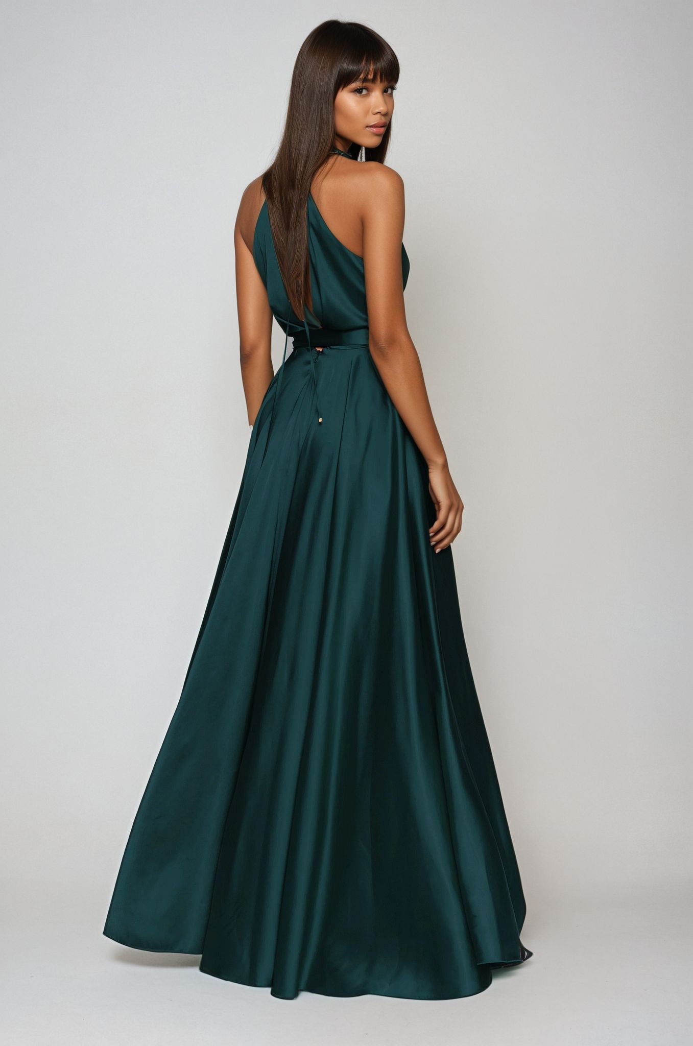 Satin Long Dress Emerald Angelika Jozefczyk Tied Back 2