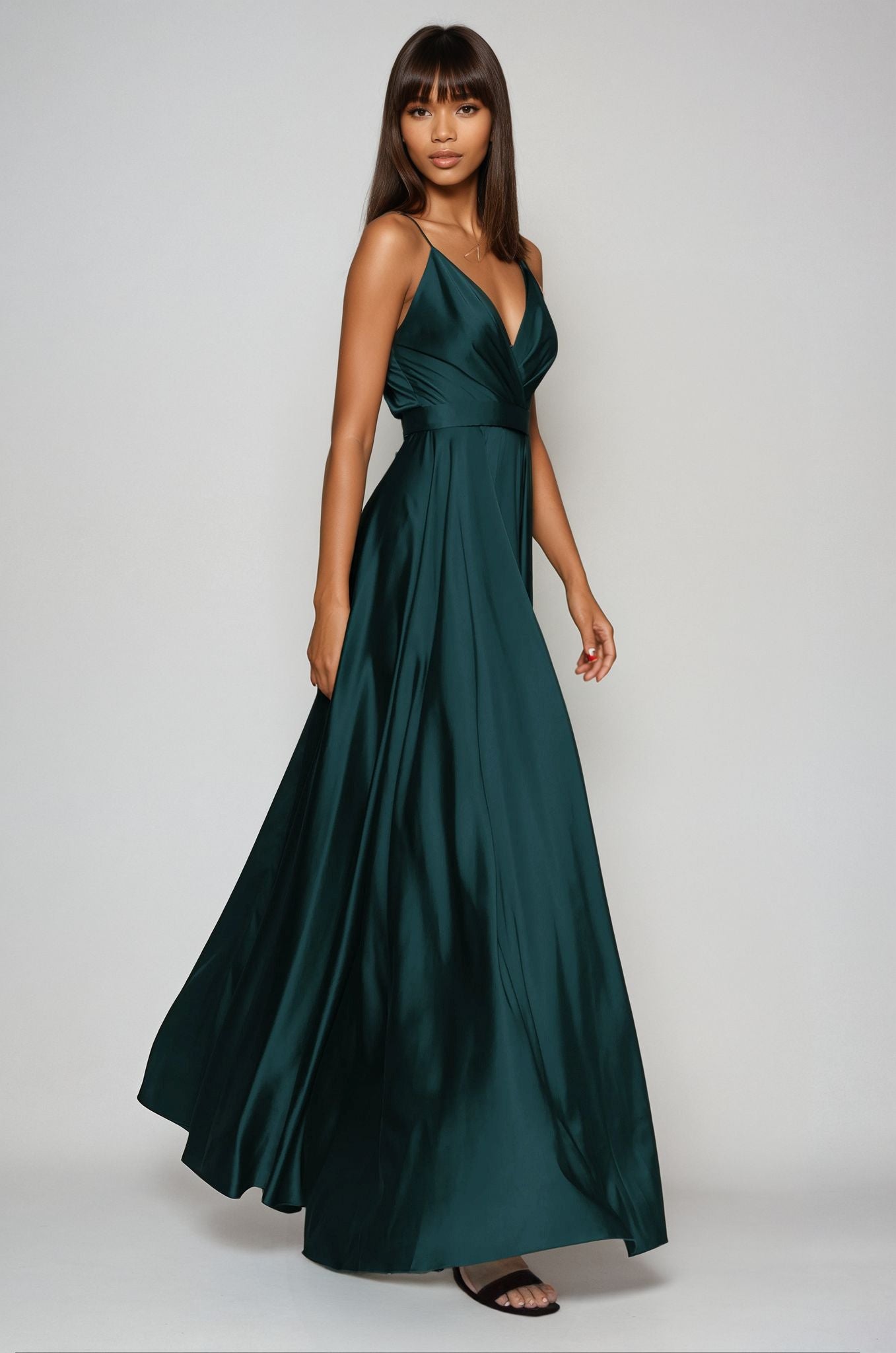 Satin Long Dress Emerald Angelika Jozefczyk Tied Back 3