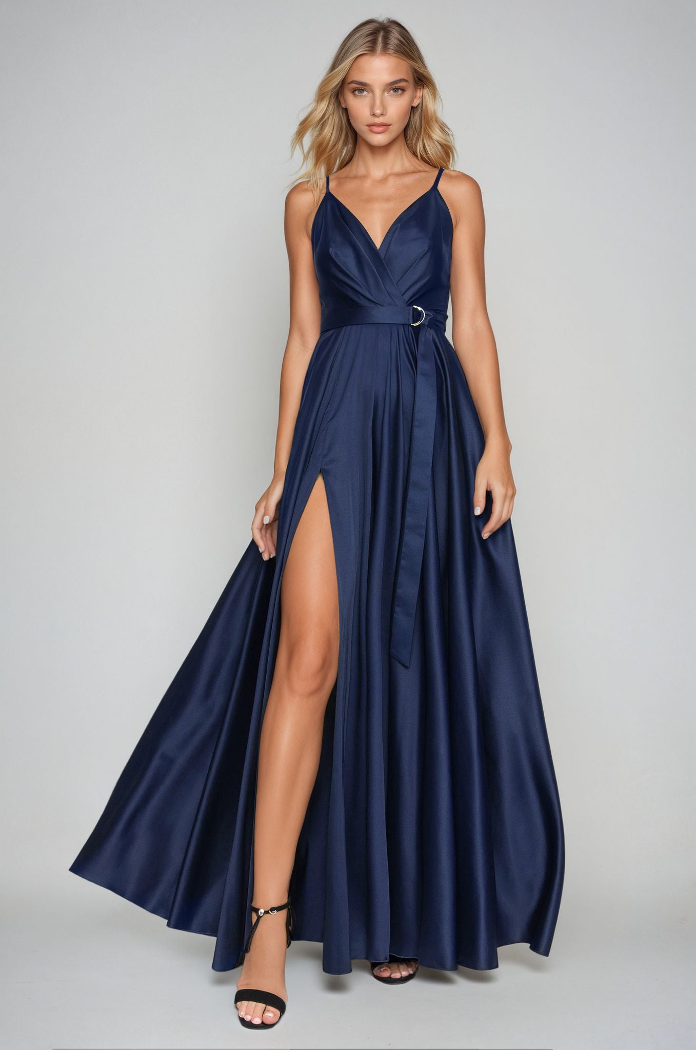 Soie Robe Bleu Nuit Satin Robe Longue Satin Bleu Marine