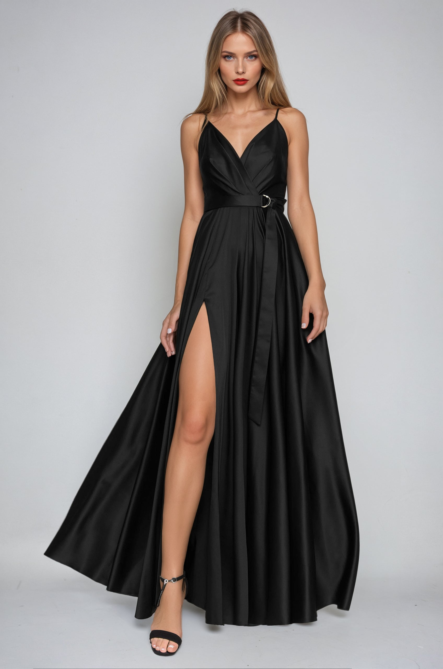 Black Satin Long Dress – Luxury Evening Gown by Angelika Jozefczyk