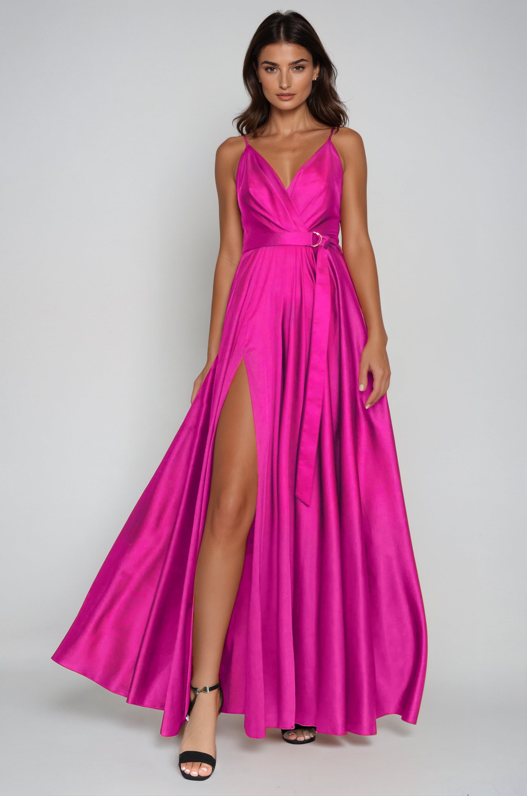 Robe Longue Satin Fuchsia