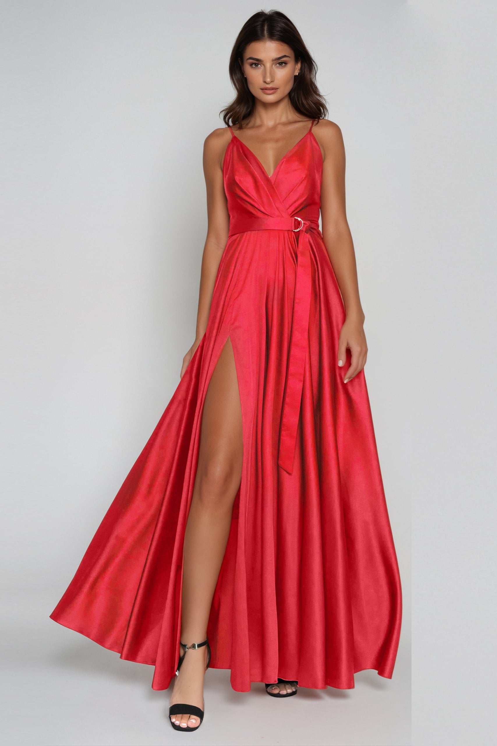 red designer dresses Satin Long Dress RED 44 / RED
