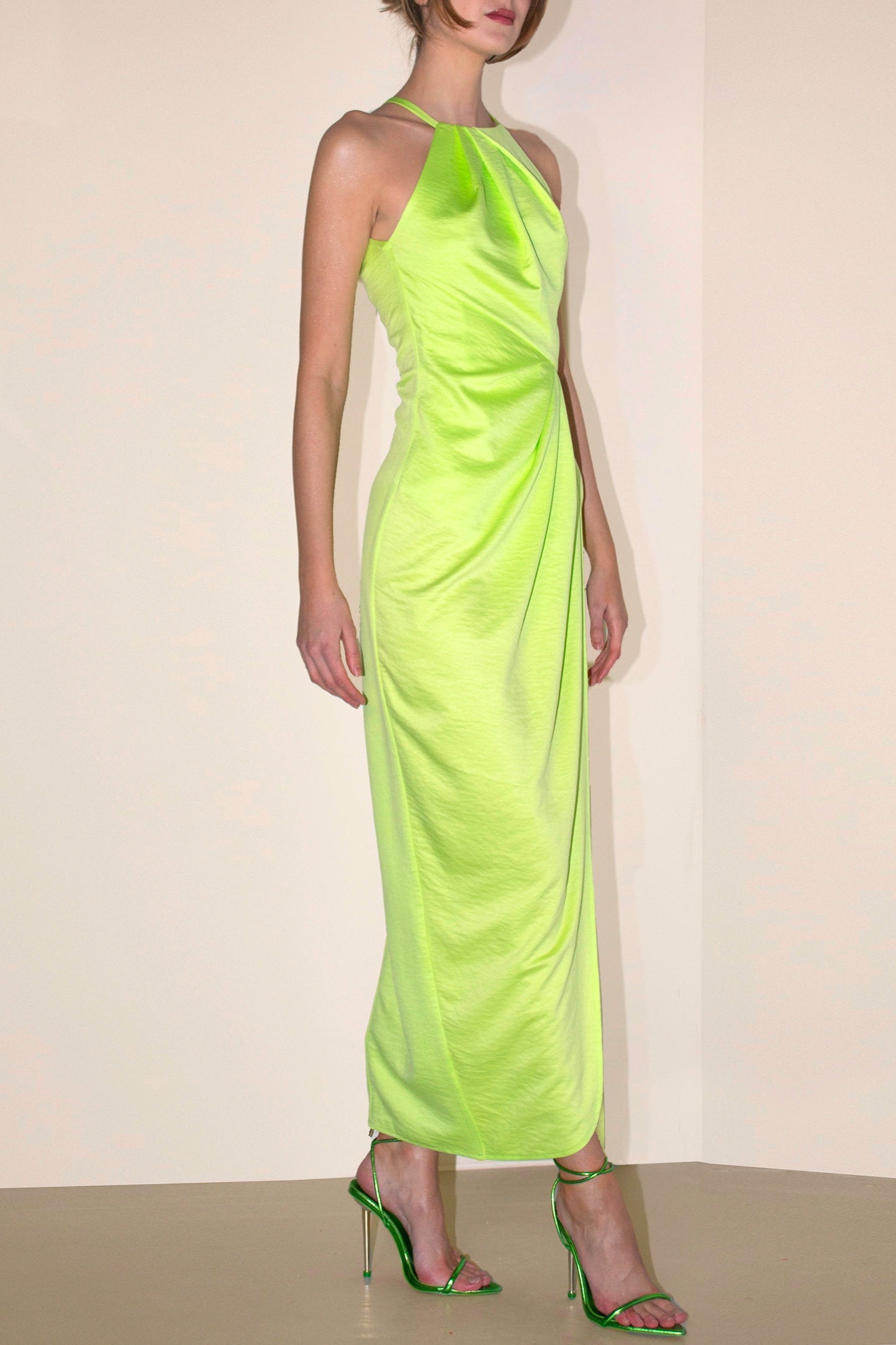Sofya Cocktail Draped Dress Lime Angelika Jozefczyk 2