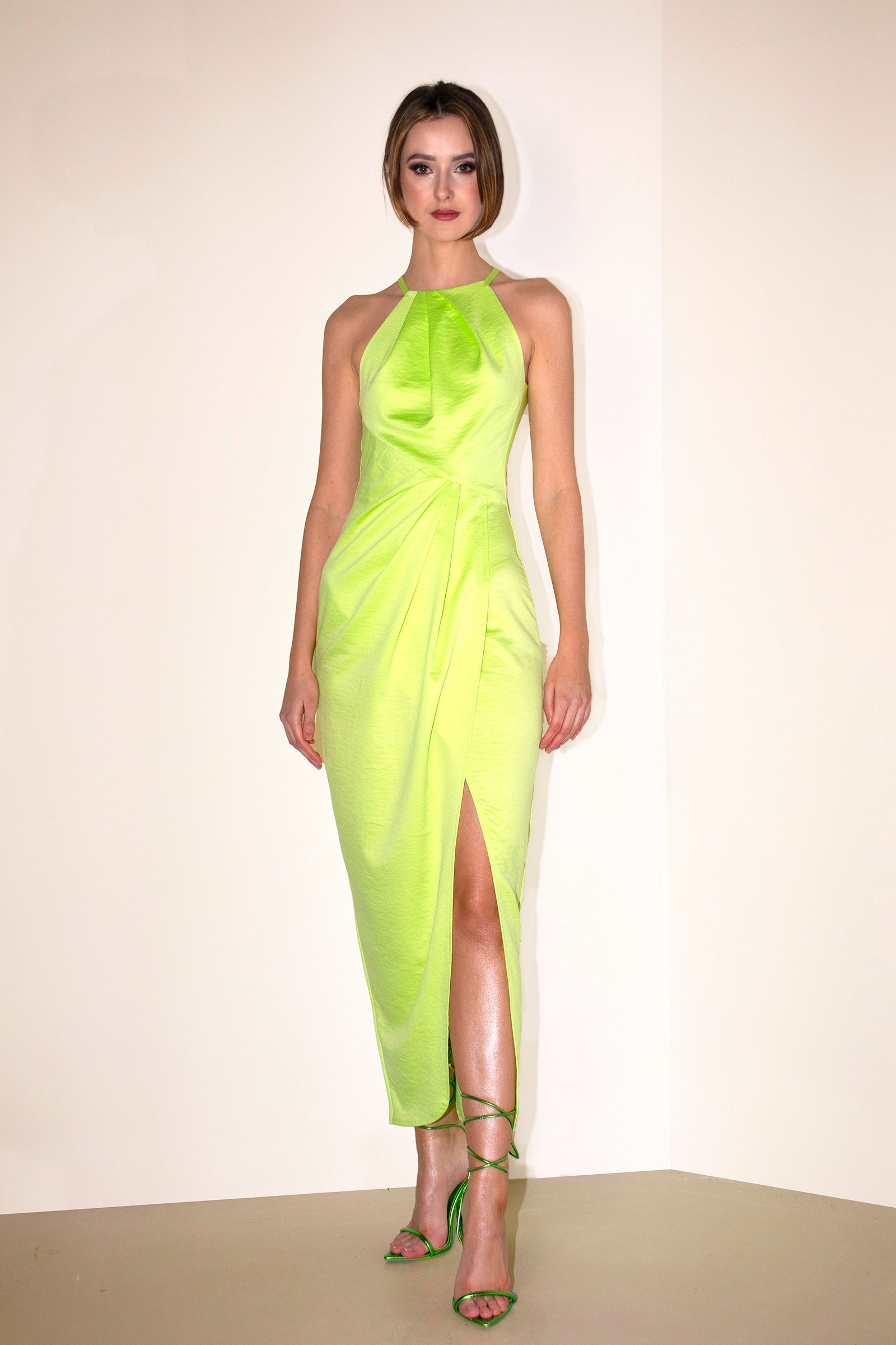 Sofya Cocktail Draped Dress Lime Angelika Jozefczyk 3