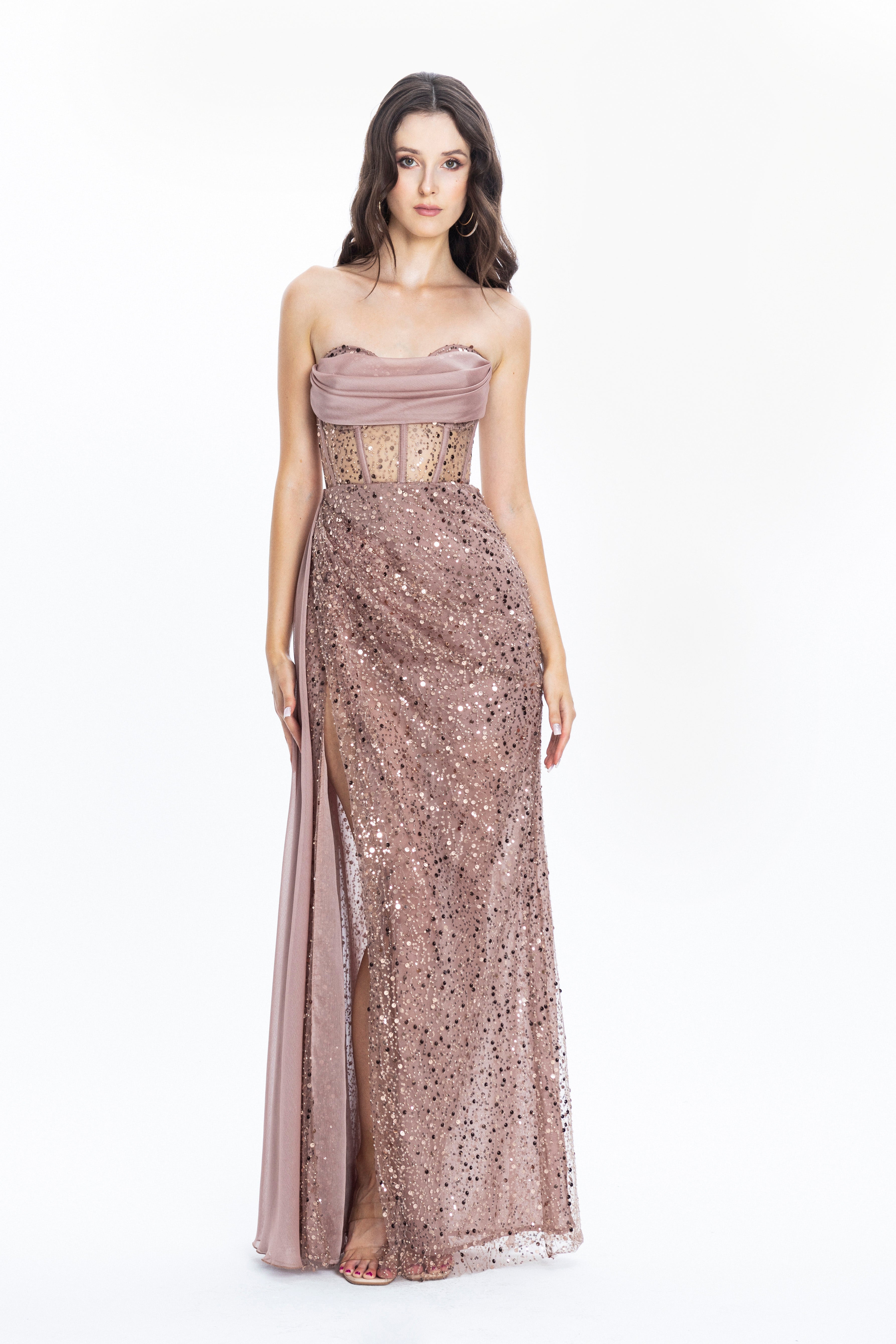Stella Corset Evening Gown Brown 1