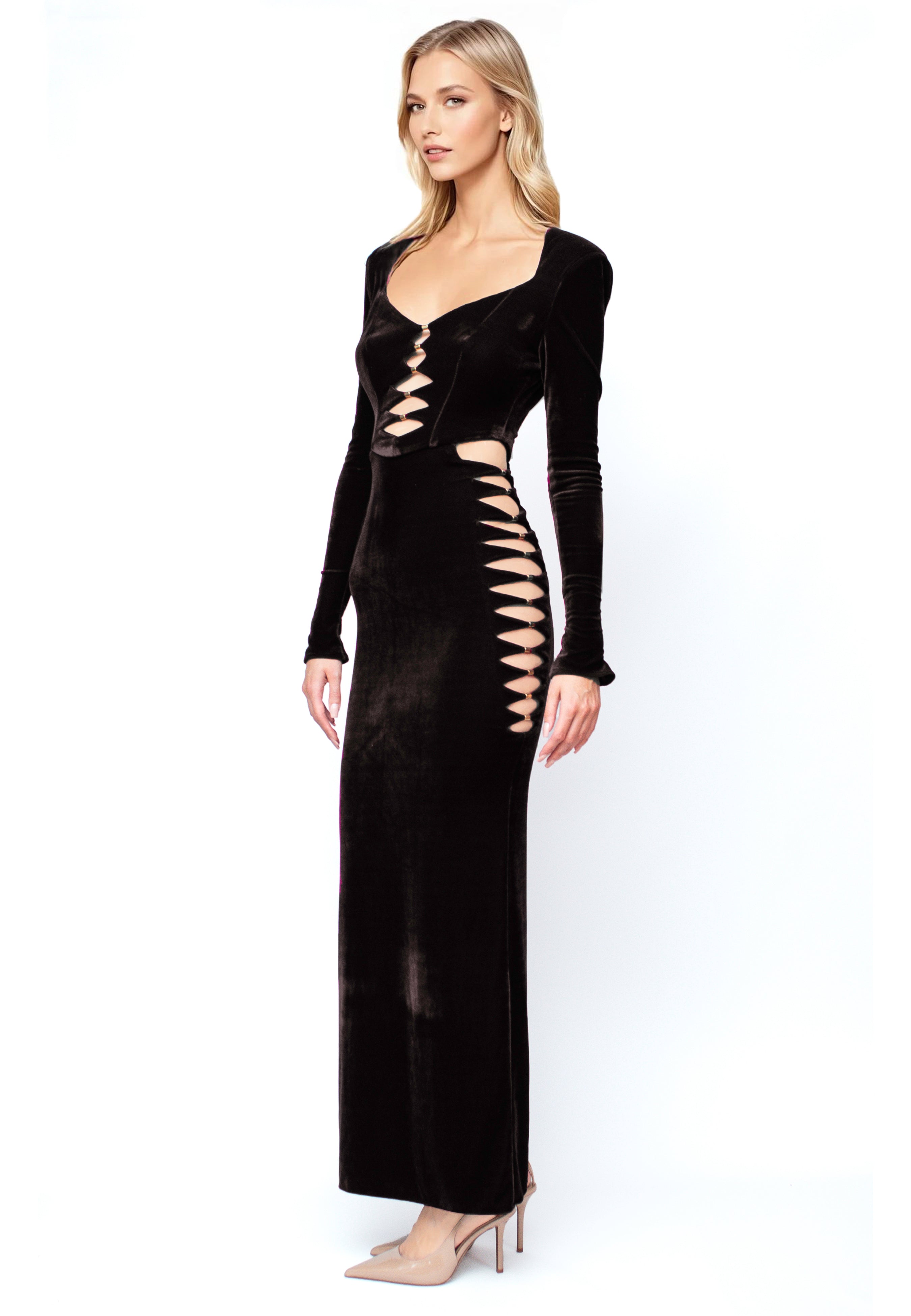 Velvet Dress With Cuttings Glam Witch Black