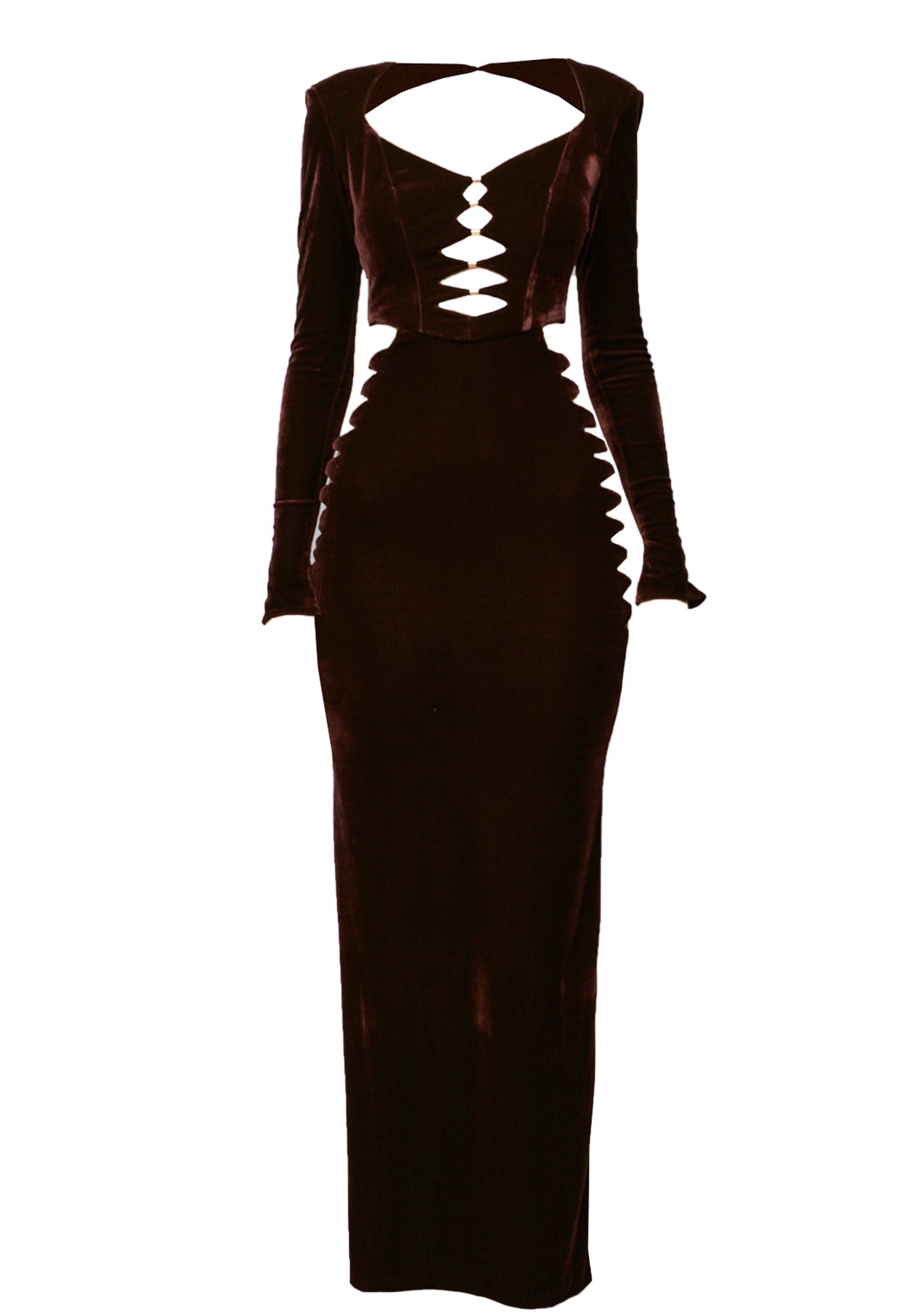witch bodycon dress Velvet With Cuttings Glam Brown Midi dress with