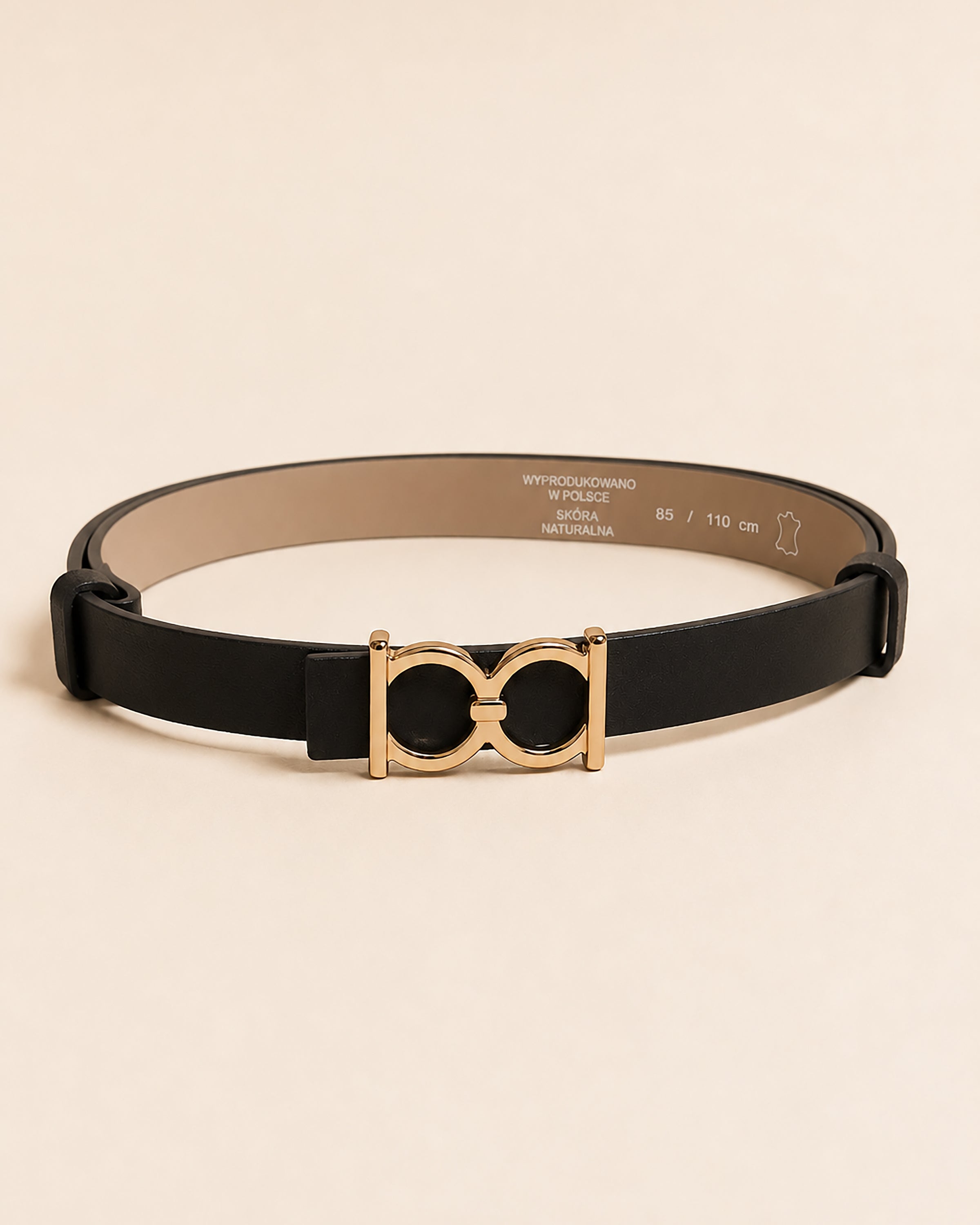 AJ Black Leather Belt with Gold Buckle