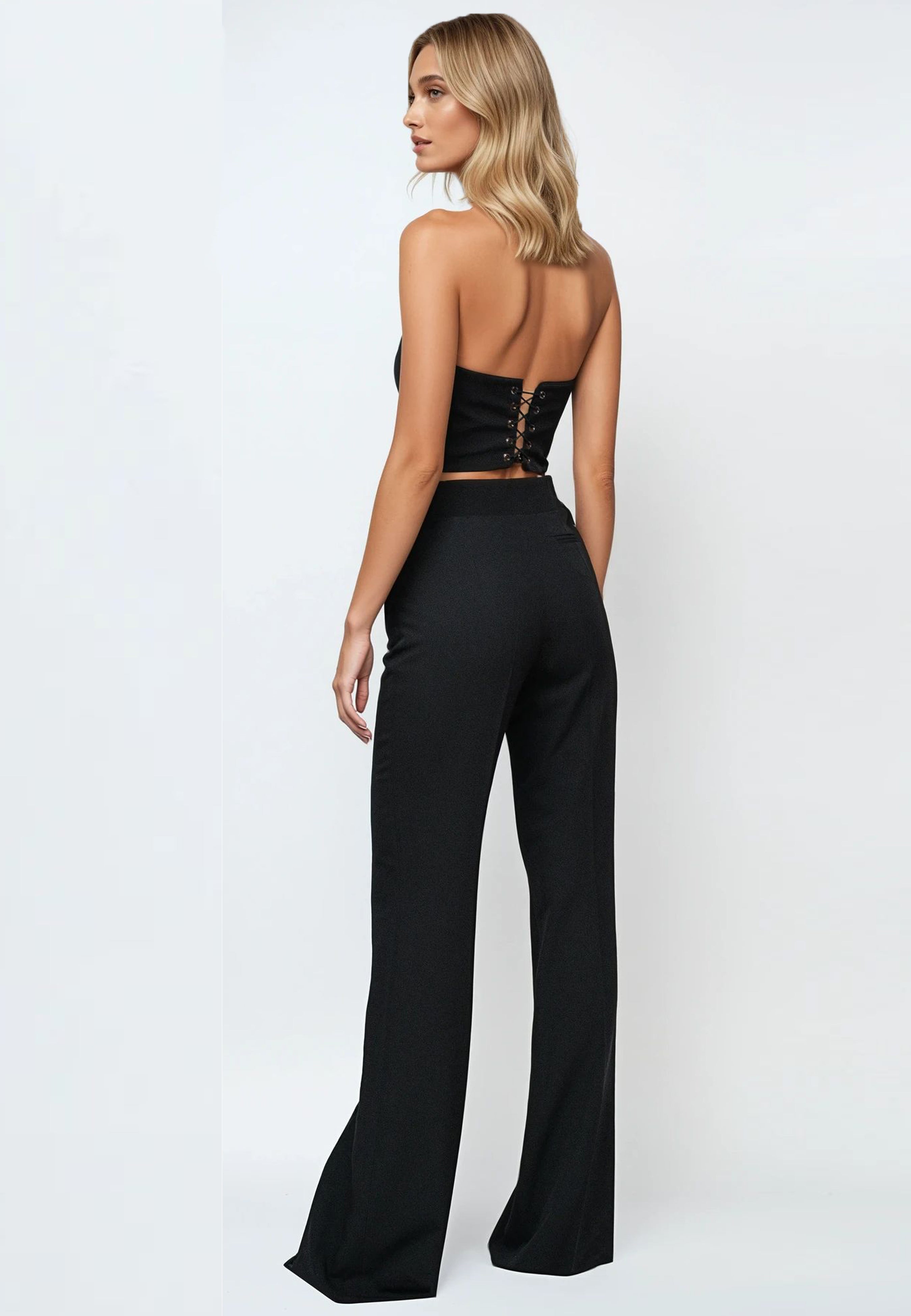 Flared Wool Pants with Elastane Black