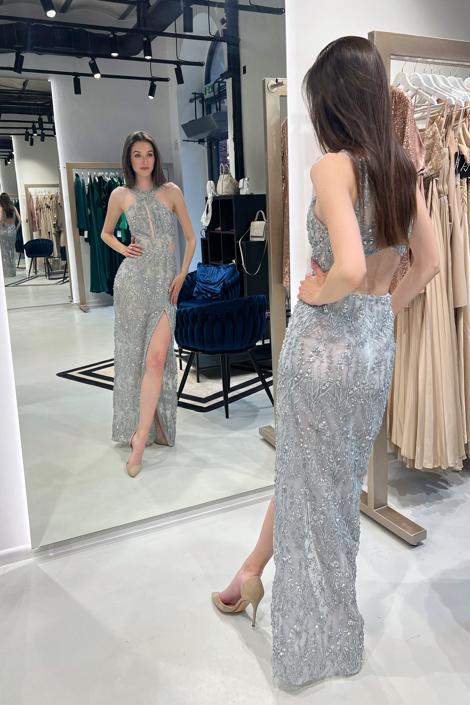 Casadei Evening Gown Silver Angelik Jozefczyk 3