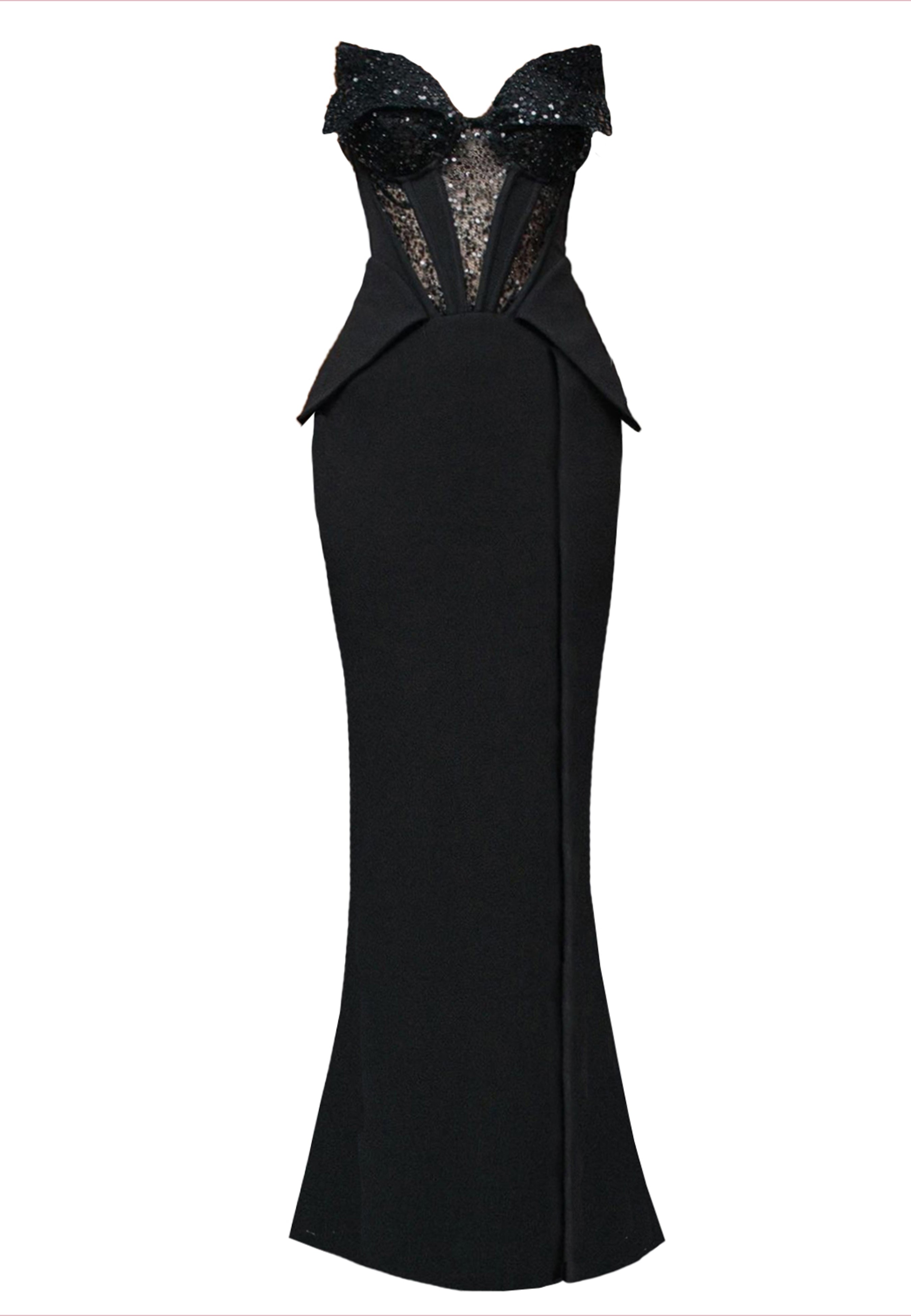 Glam Witch Embellished Corset Evening Gown Black