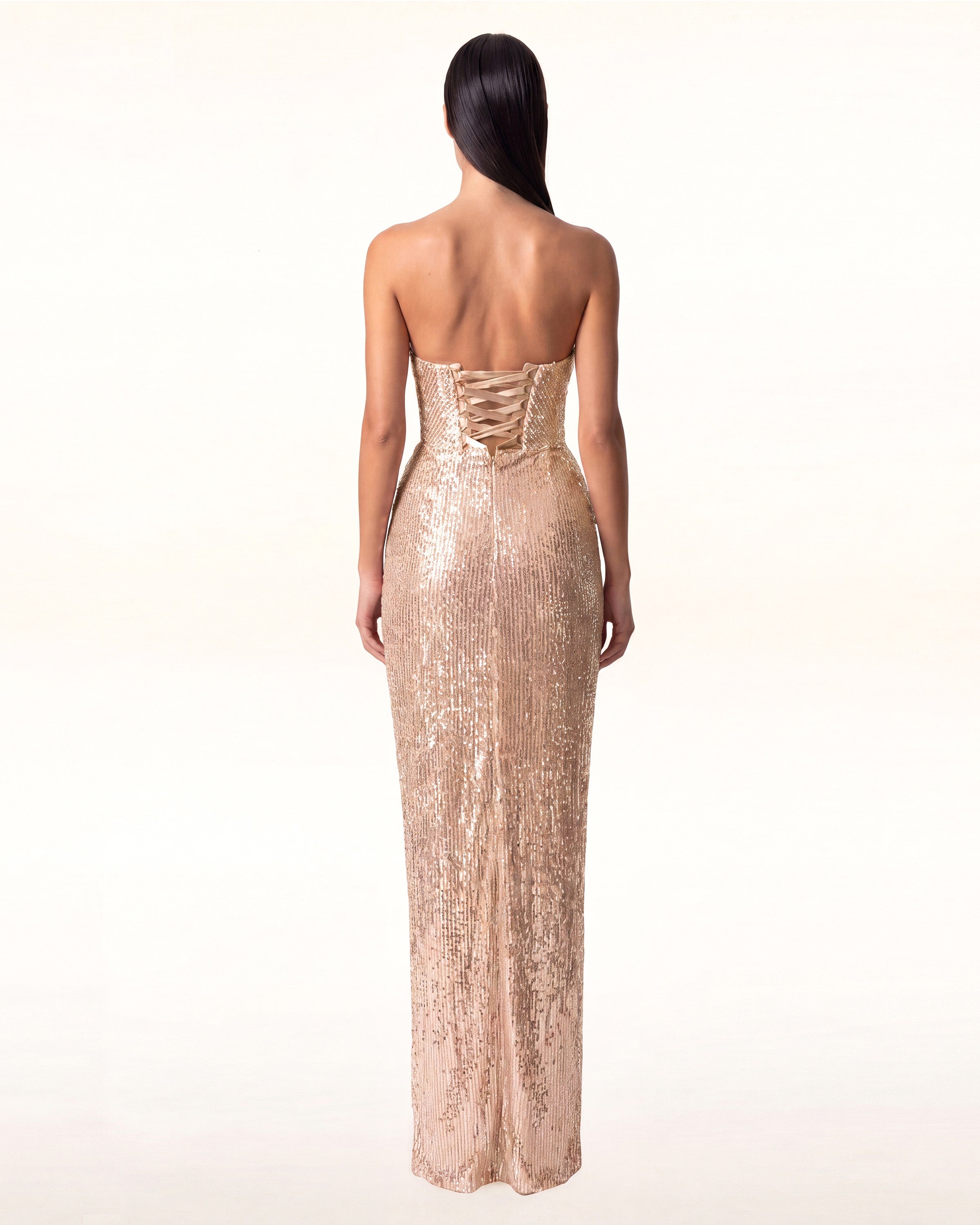 Gaia Sequin Evening Gown Rose Gold