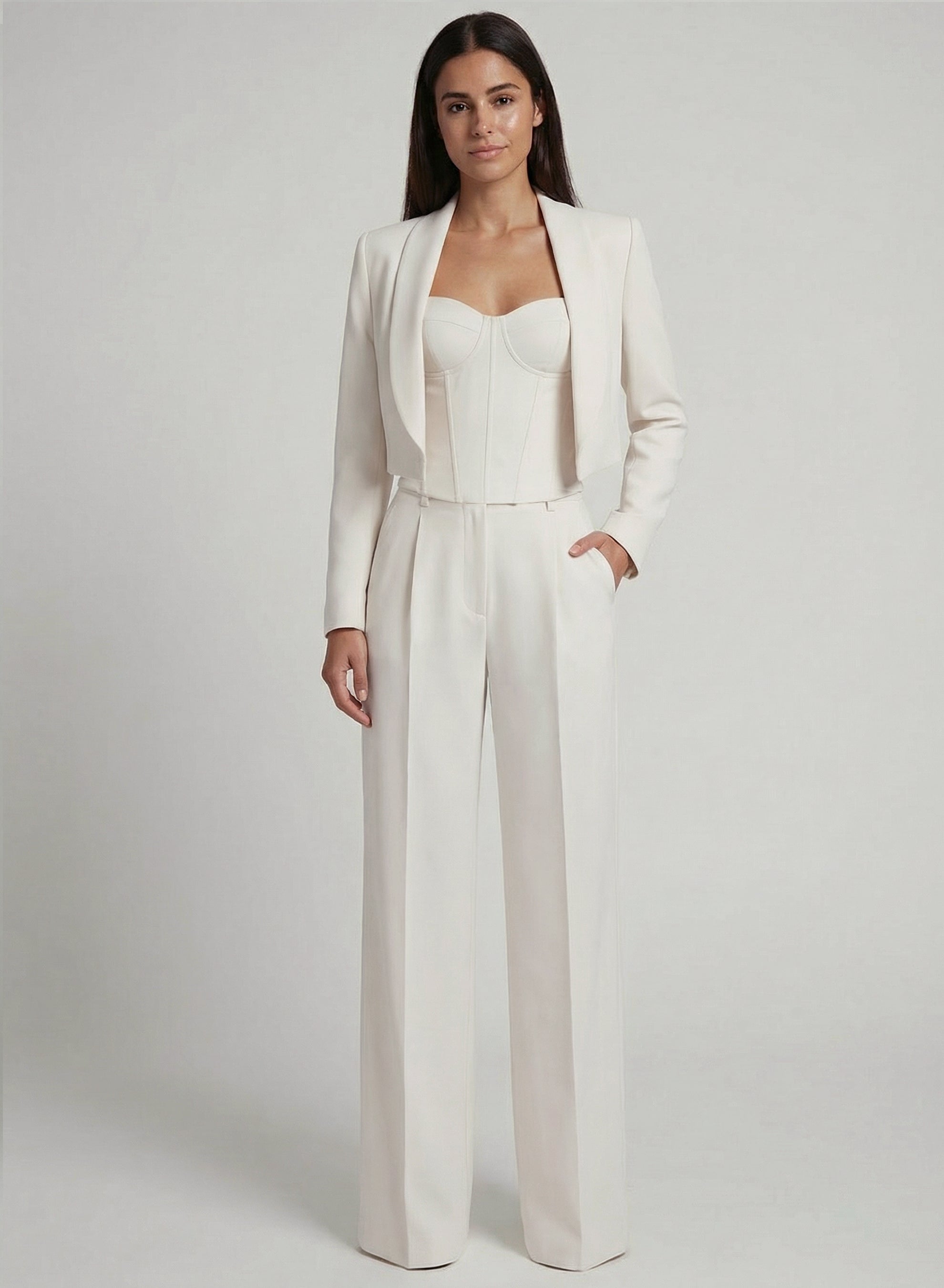Sanremo High-Rise Wide-Leg Suit Pants Ivory