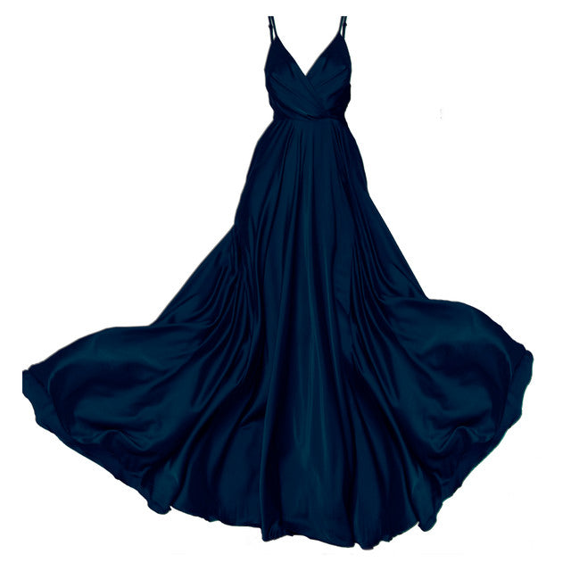 Robe Longue Satin Bleu marine